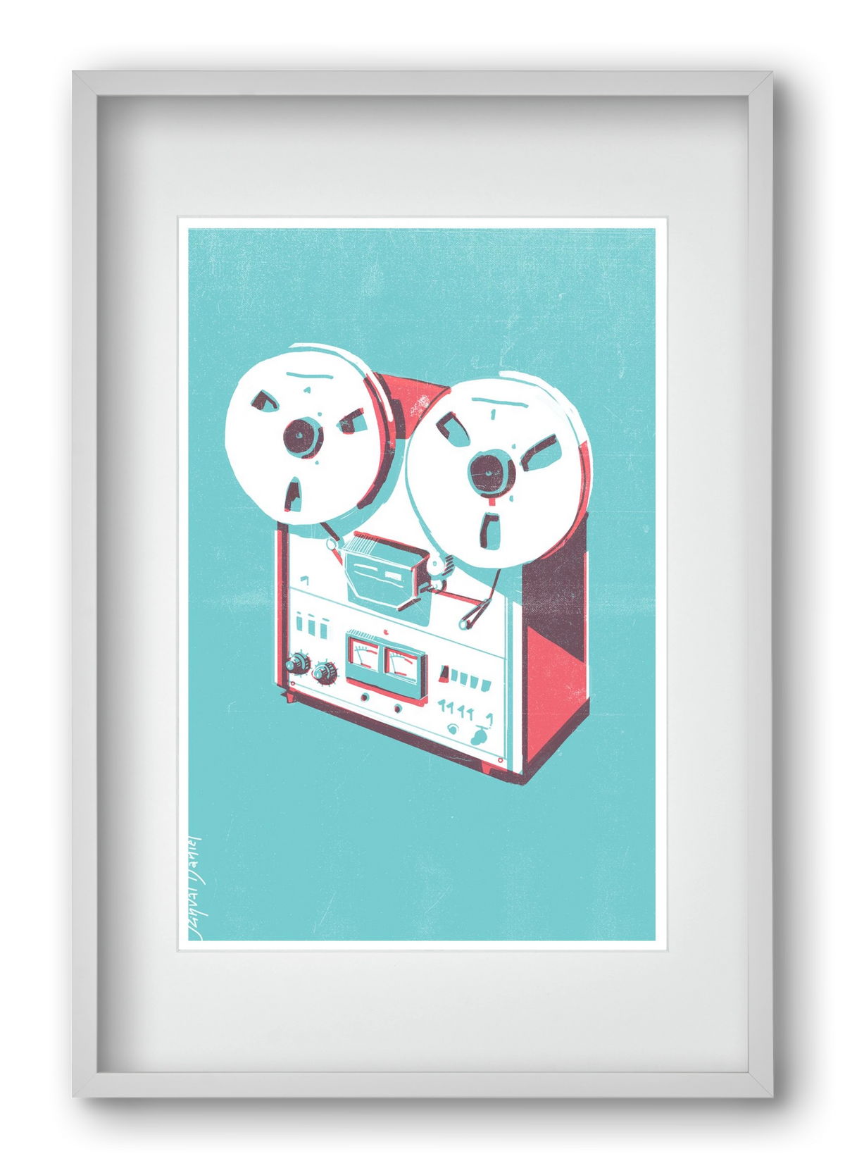 Tape recorder, 40x60 cm (30x45 cm), Fehér keret, paszpartuval