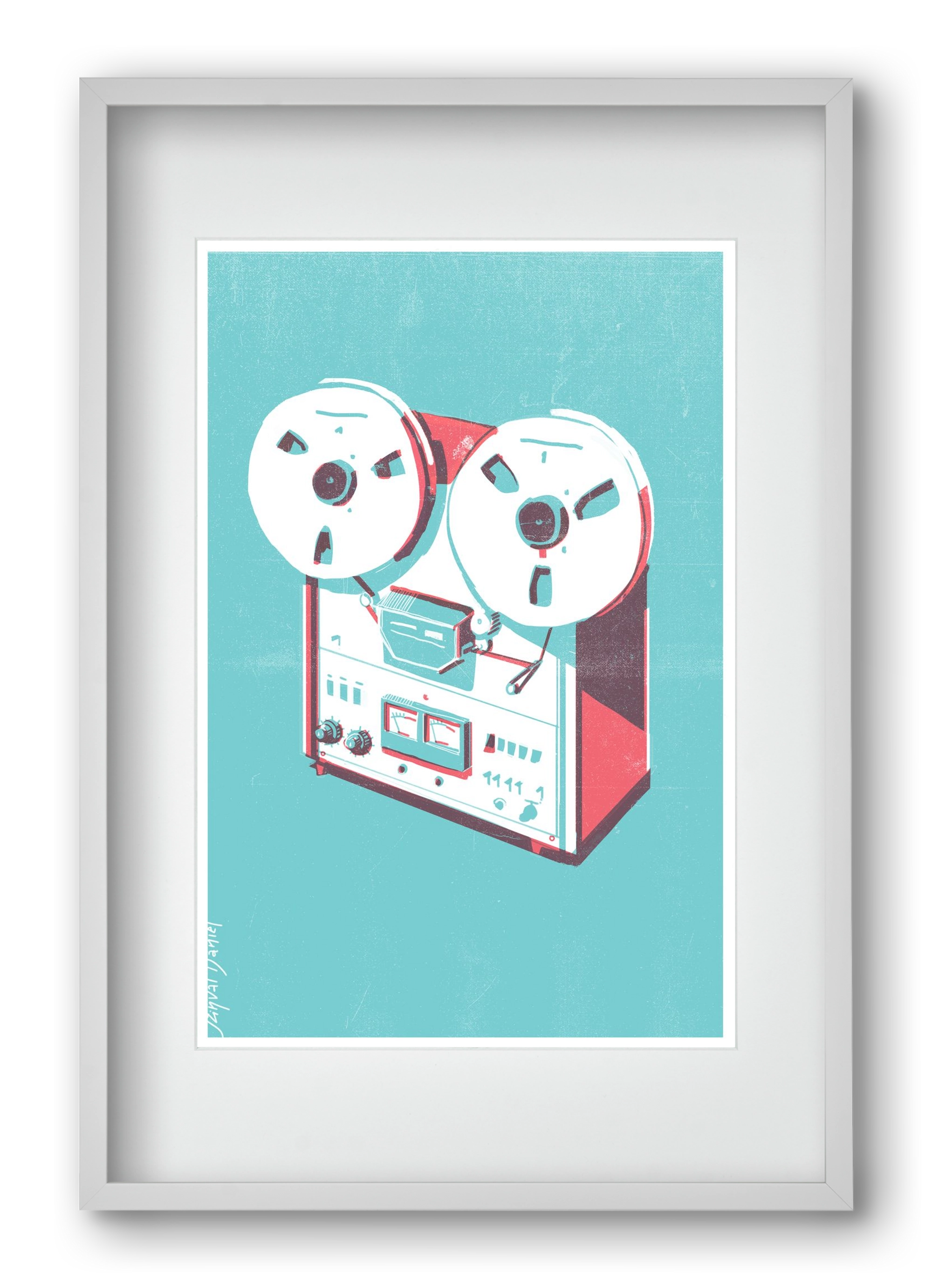 Tape recorder, 40x60 cm (30x45 cm), Fehér keret, paszpartuval