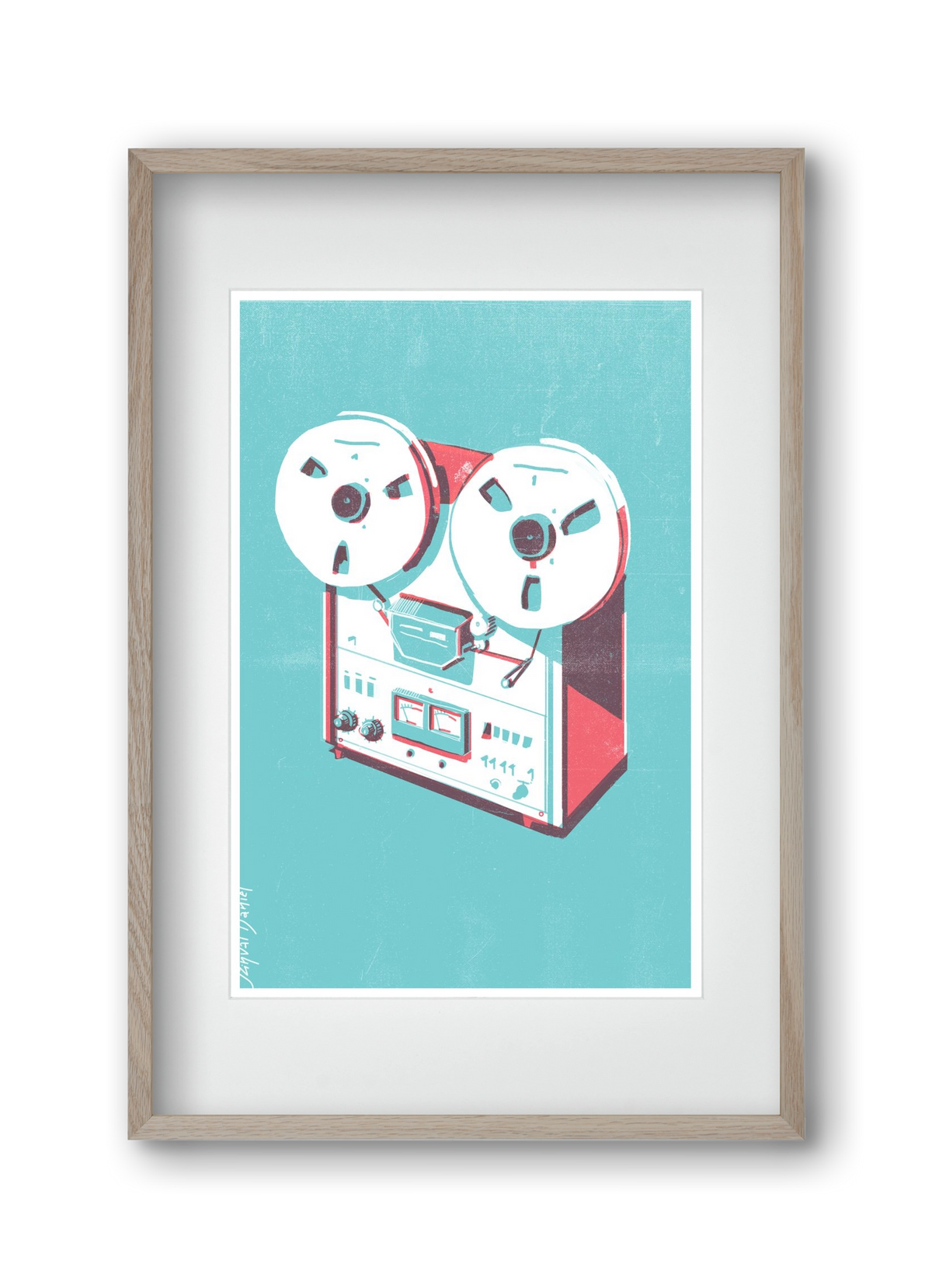 Tape recorder, 30x45 cm (20x30 cm), Tölgy keret, paszpartuval