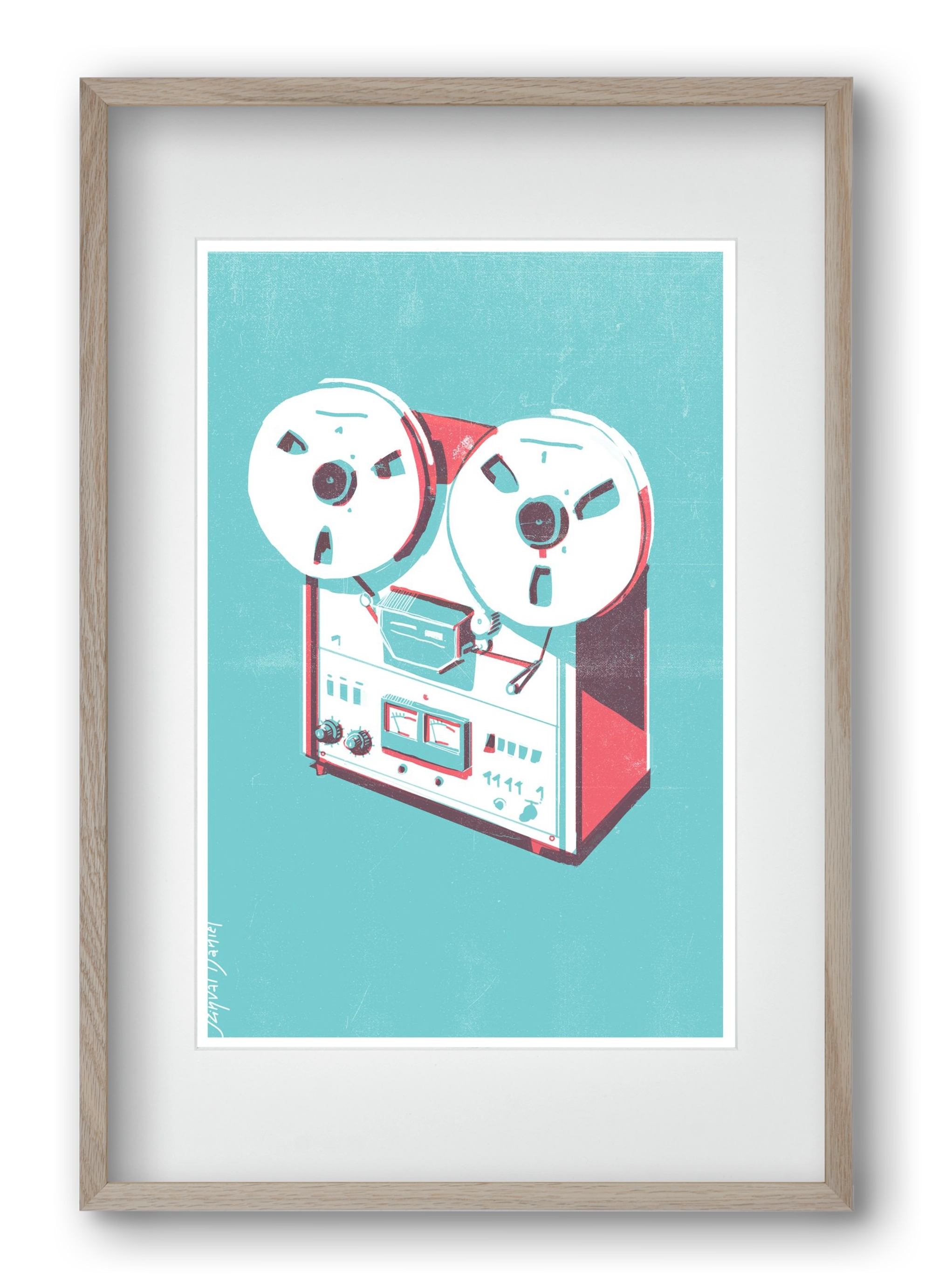 Tape recorder, 40x60 cm (30x45 cm), Tölgy keret, paszpartuval