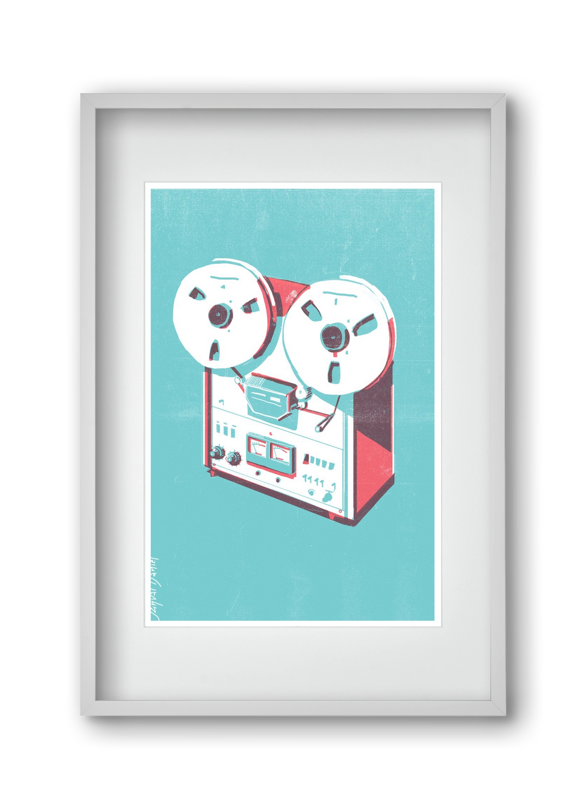 Tape recorder, 30x45 cm (20x30 cm), Fehér keret, paszpartuval