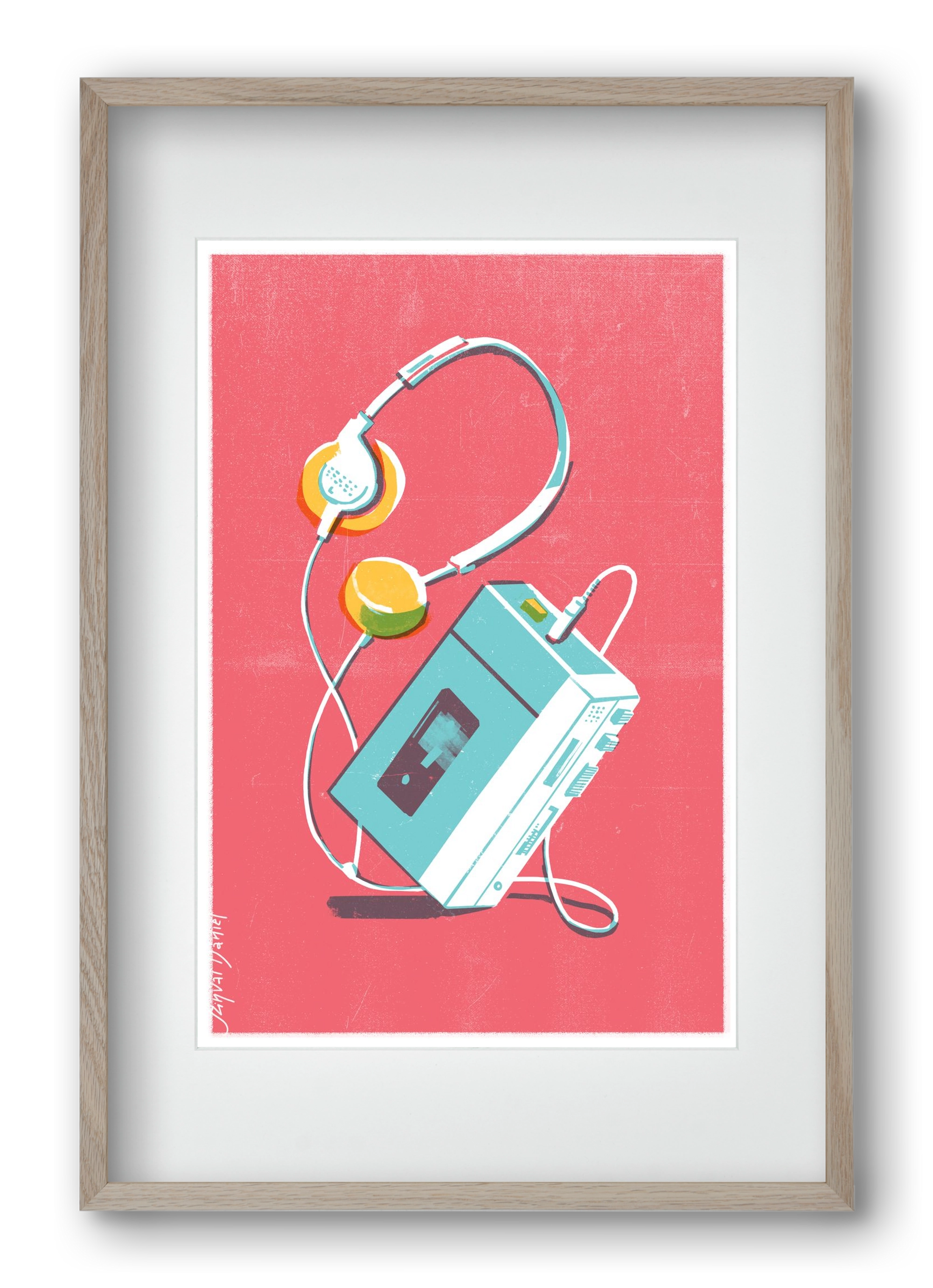 Walkman, 40x60 cm (30x45 cm), Tölgy keret, paszpartuval