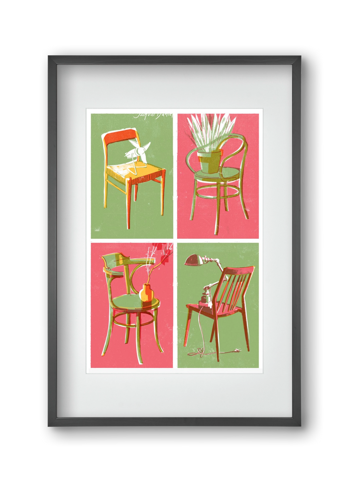 Chairs, 30x45 cm (20x30 cm), Fekete keret, paszpartuval