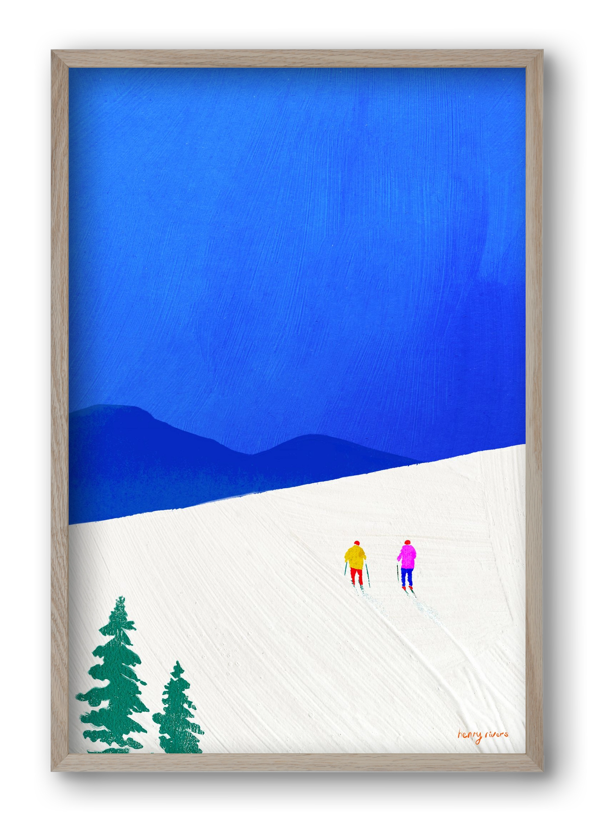 Ski buddies, 40x60 cm (40x60 cm), Tölgy keret
