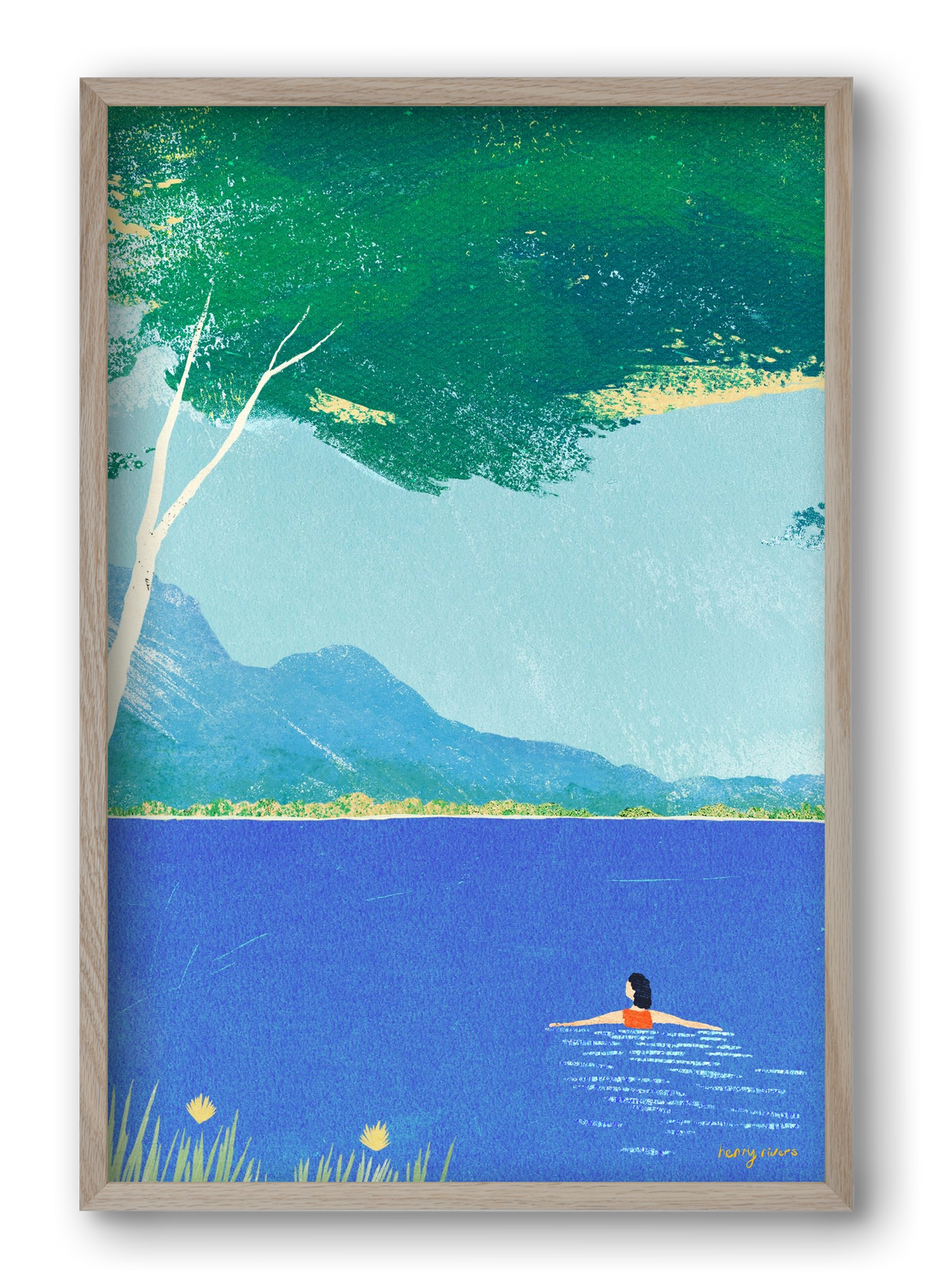 Lake swim, 40x60 cm (40x60 cm), Tölgy keret