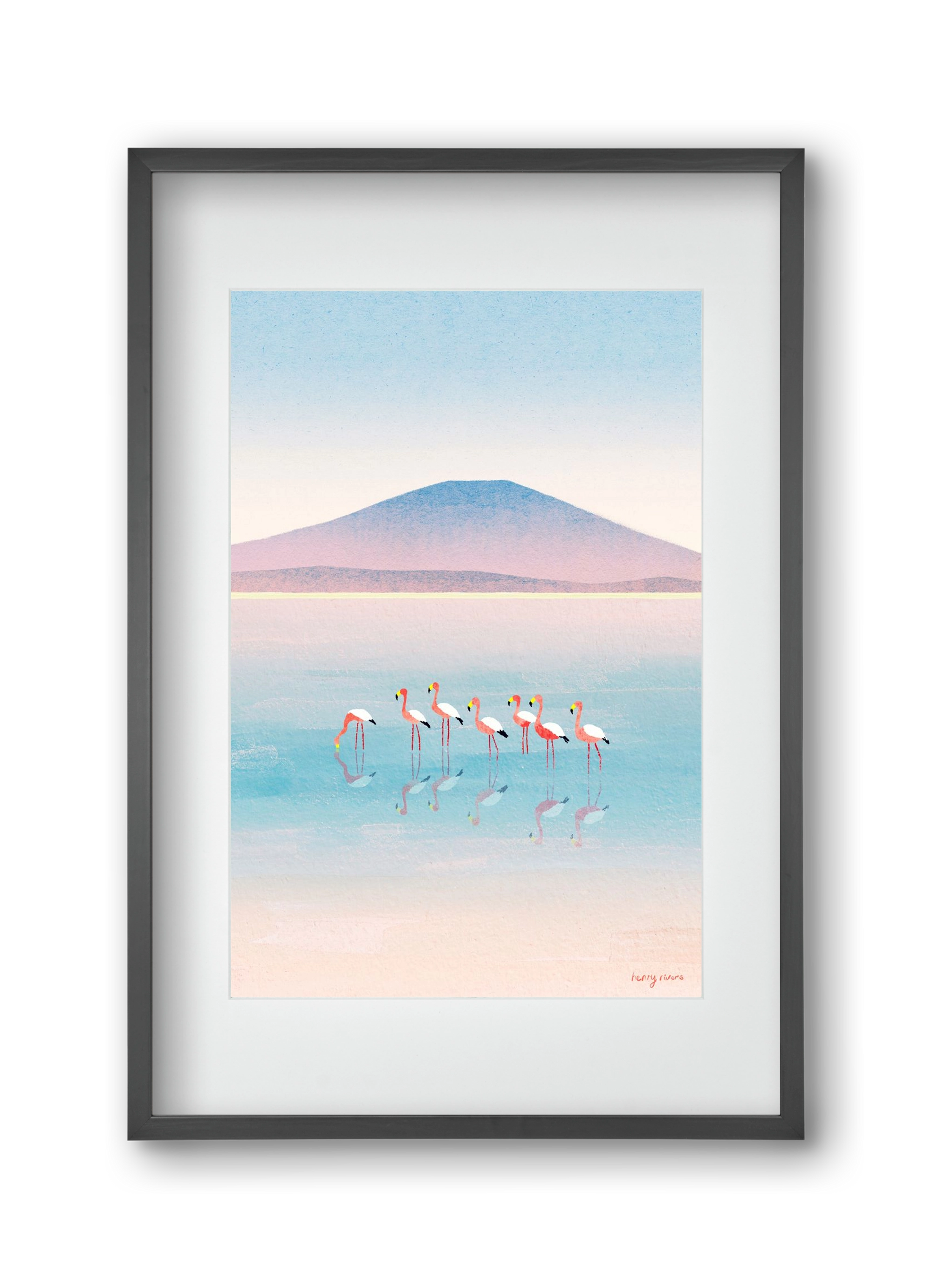 Flamingos, 30x45 cm (20x30 cm), Fekete keret, paszpartuval