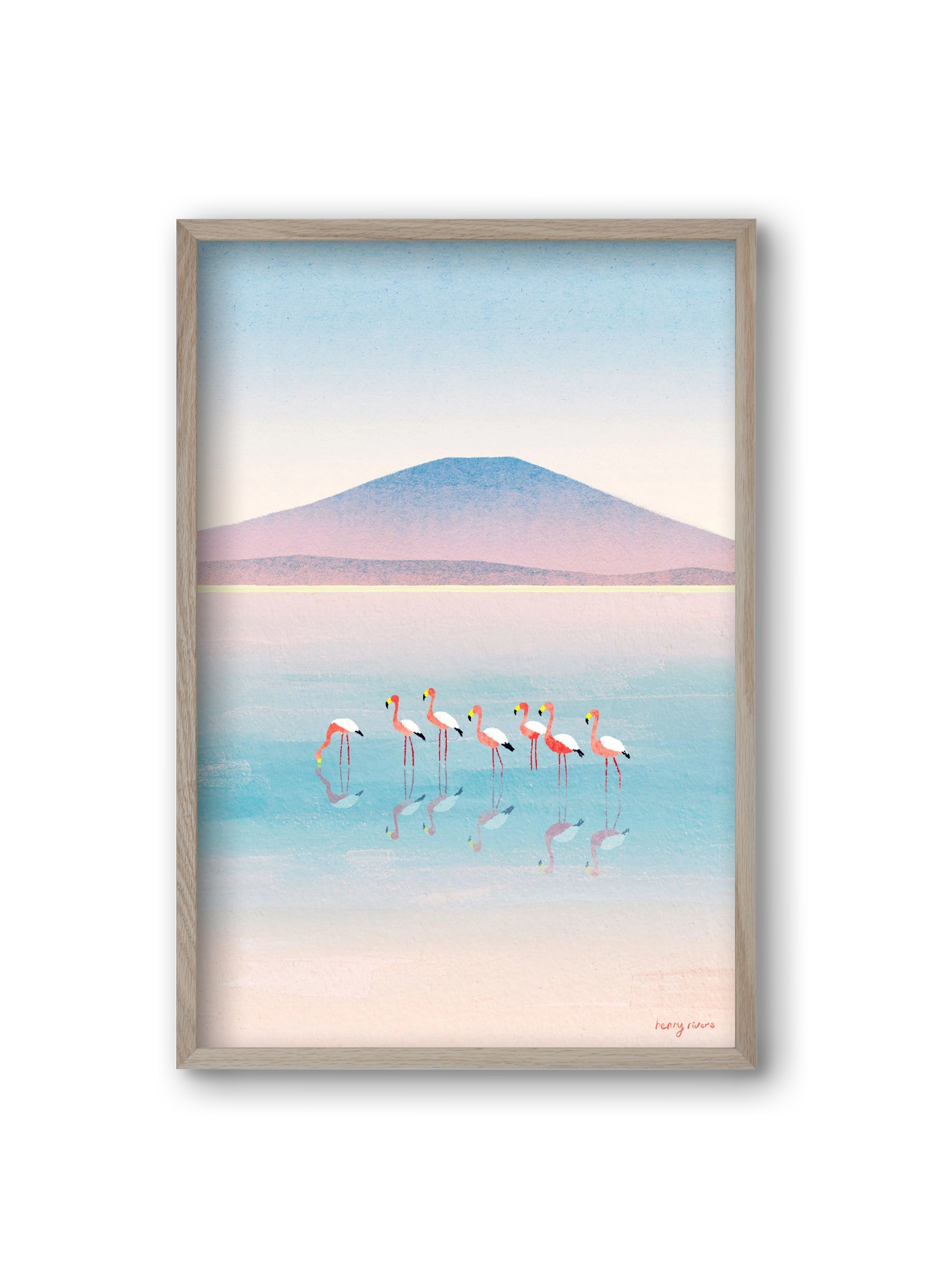 Flamingos, 20x30 cm (20x30 cm), Tölgy keret