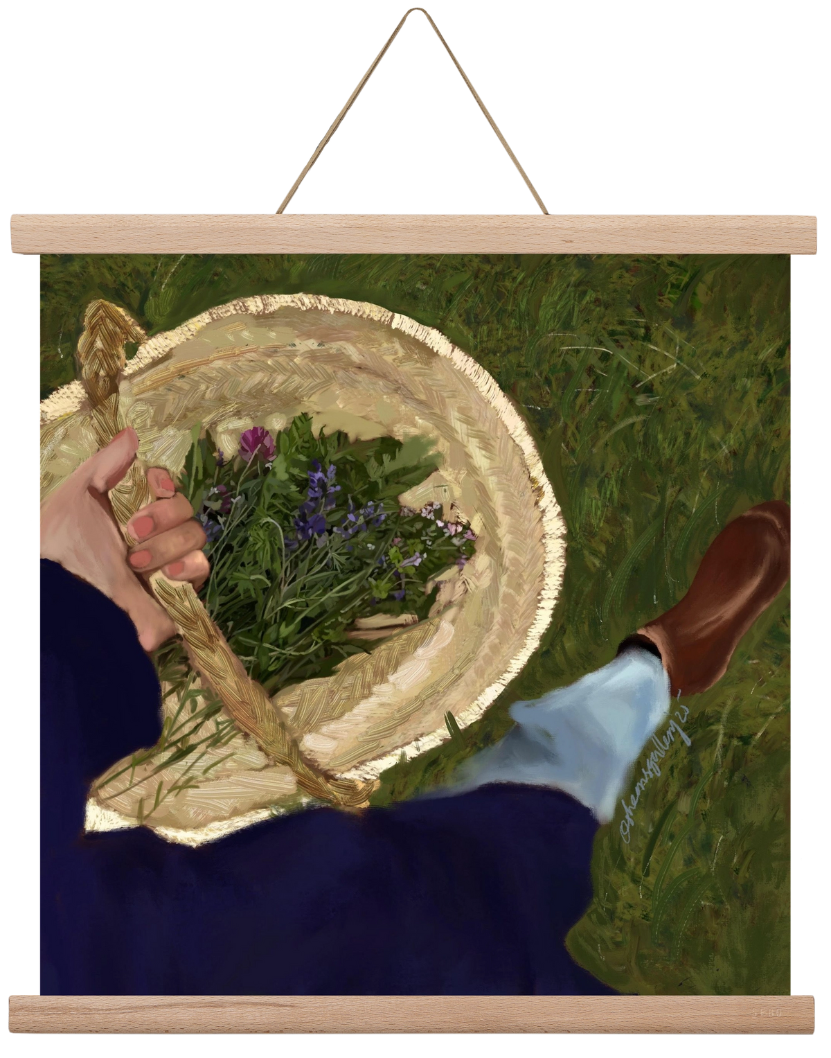 A BASKET OF FLOWERS, 40x40 cm (40x40 cm), Tölgy akasztó