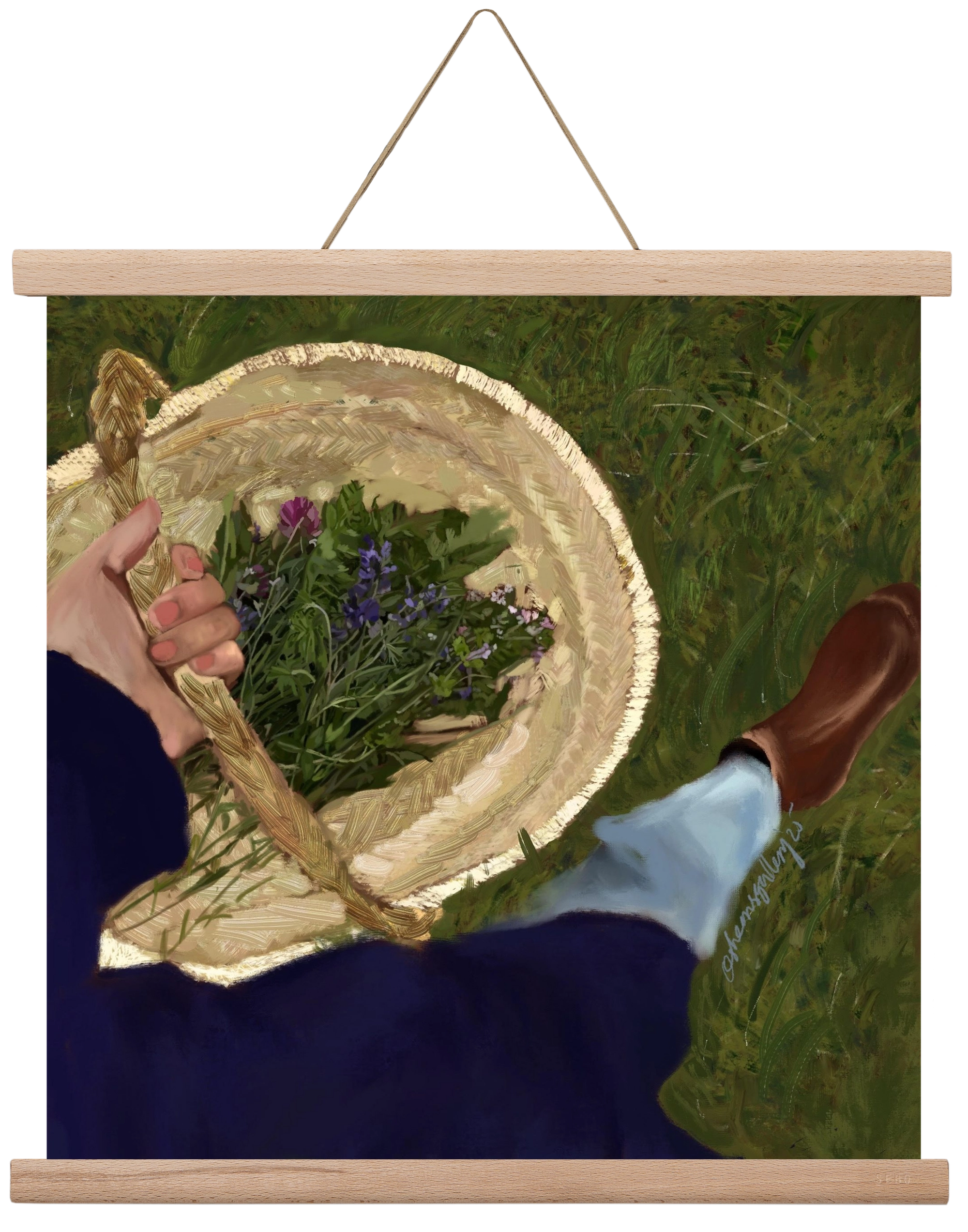 A BASKET OF FLOWERS, 40x40 cm (40x40 cm), Tölgy akasztó