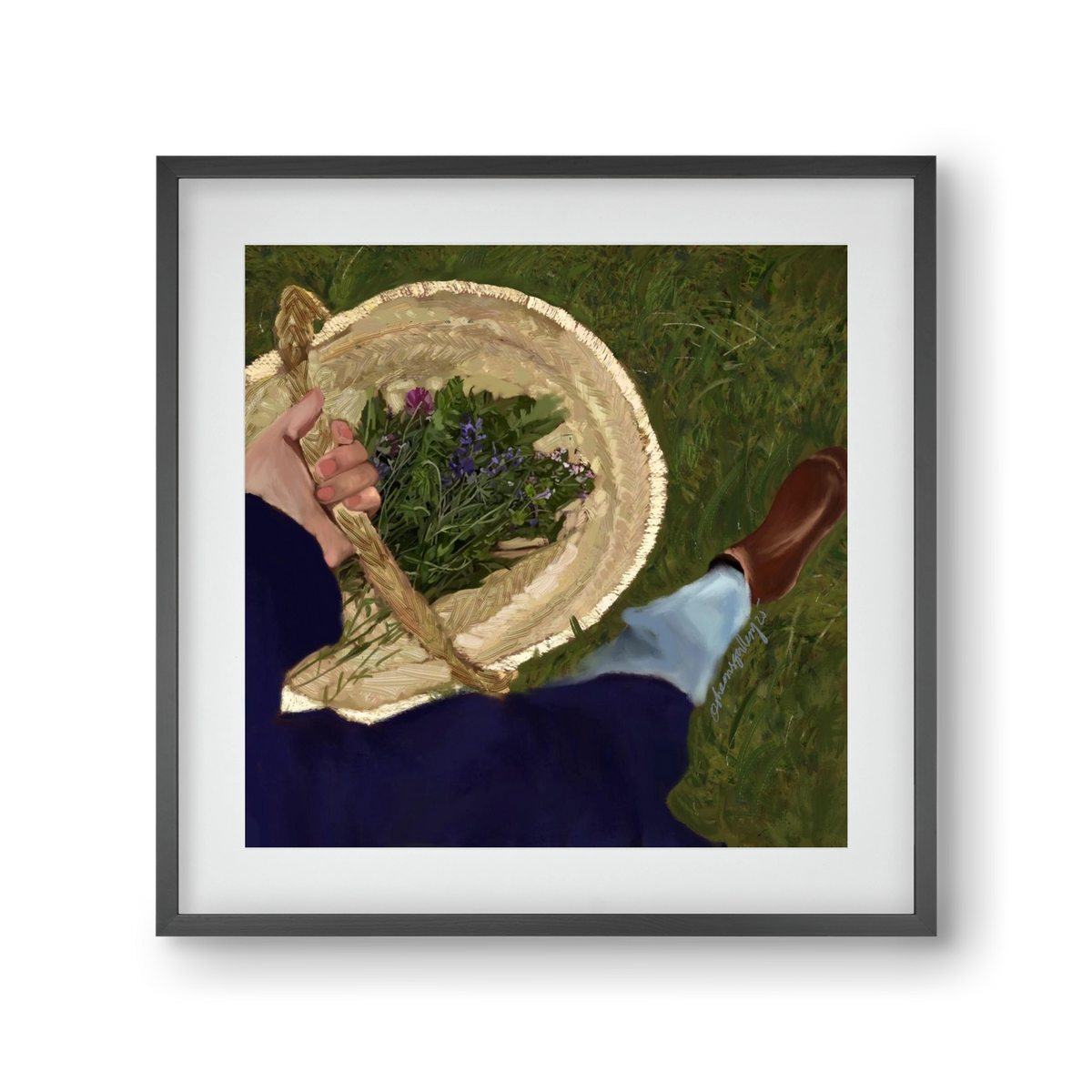 A BASKET OF FLOWERS, 30x30 cm (20x20 cm), Fekete keret, paszpartuval