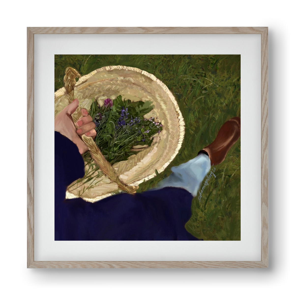 A BASKET OF FLOWERS, 40x40 cm (30x30 cm), Tölgy keret, paszpartuval