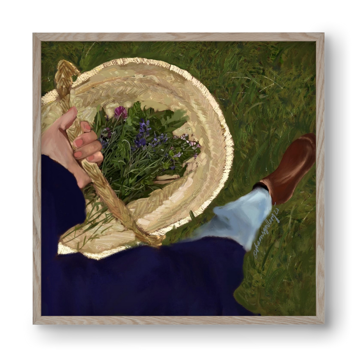 A BASKET OF FLOWERS, 40x40 cm (40x40 cm), Tölgy keret