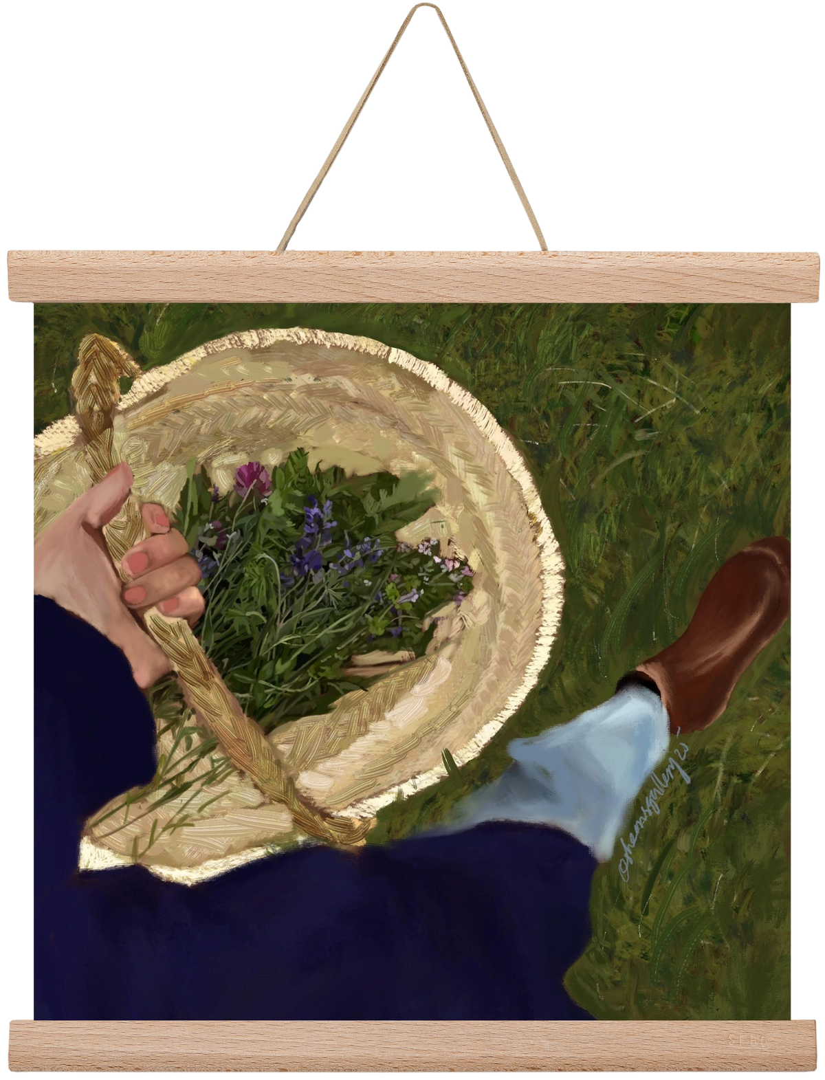 A BASKET OF FLOWERS, 30x30 cm (30x30 cm), Tölgy akasztó