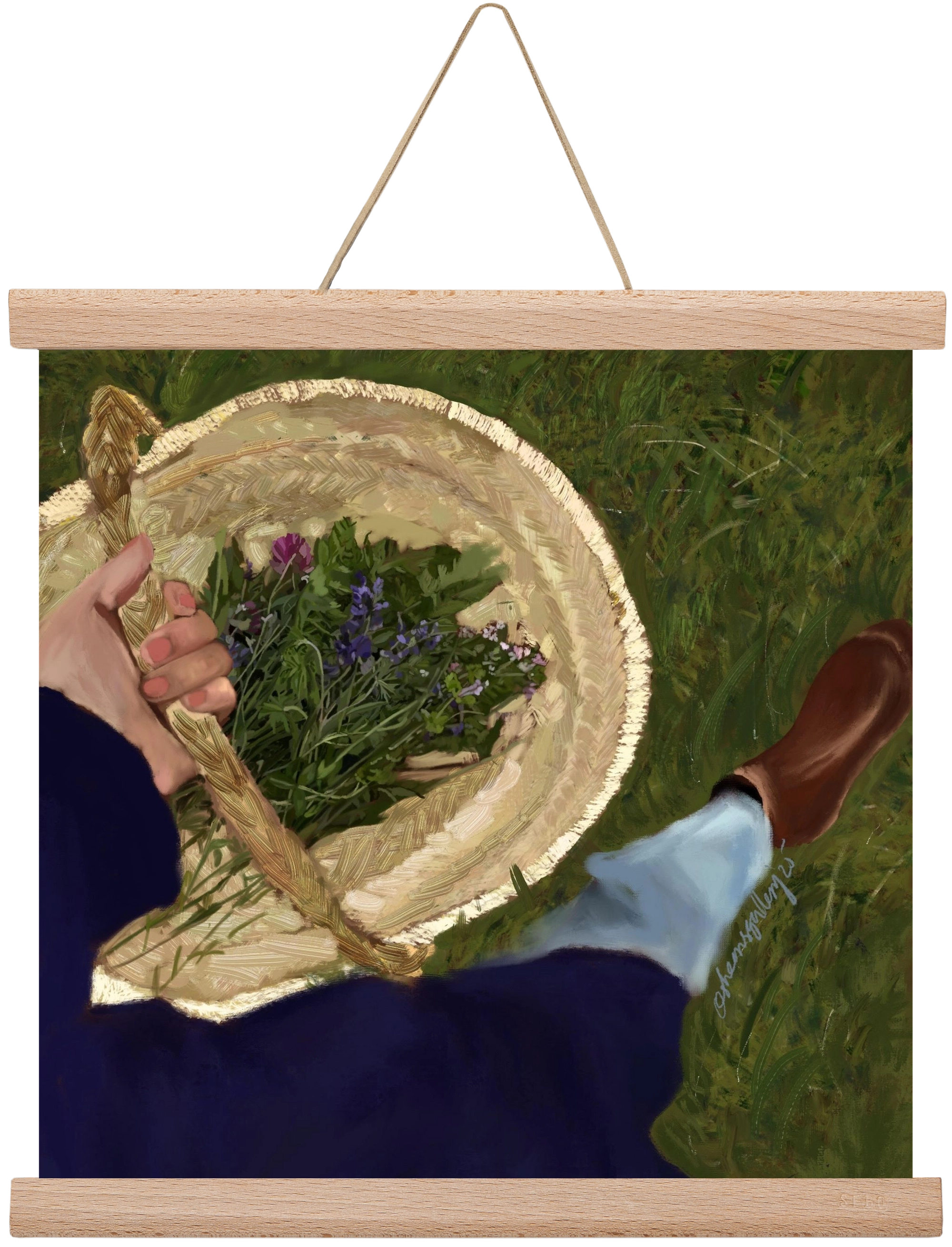 A BASKET OF FLOWERS, 30x30 cm (30x30 cm), Tölgy akasztó