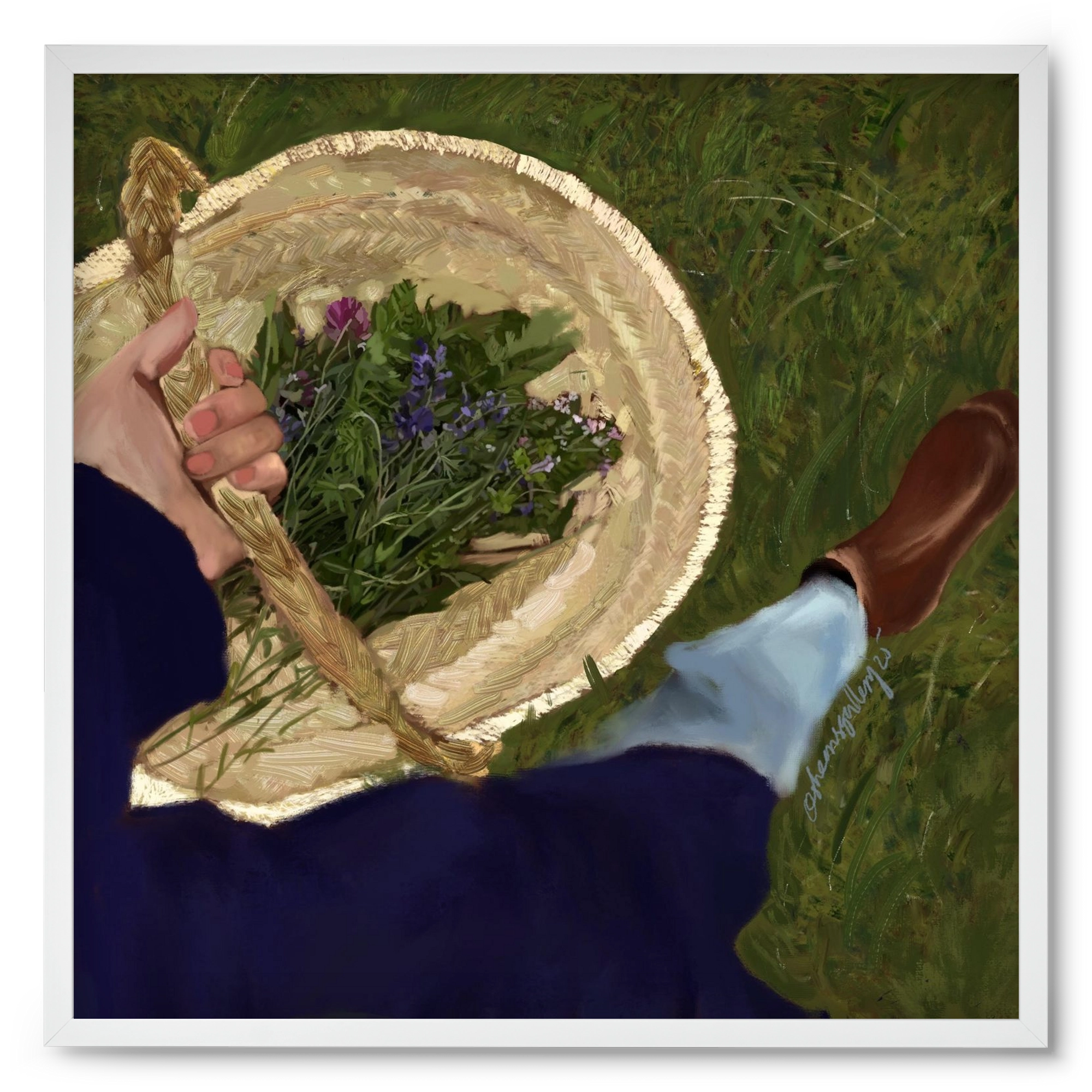 A BASKET OF FLOWERS, 50x50 cm (50x50 cm), Fehér keret