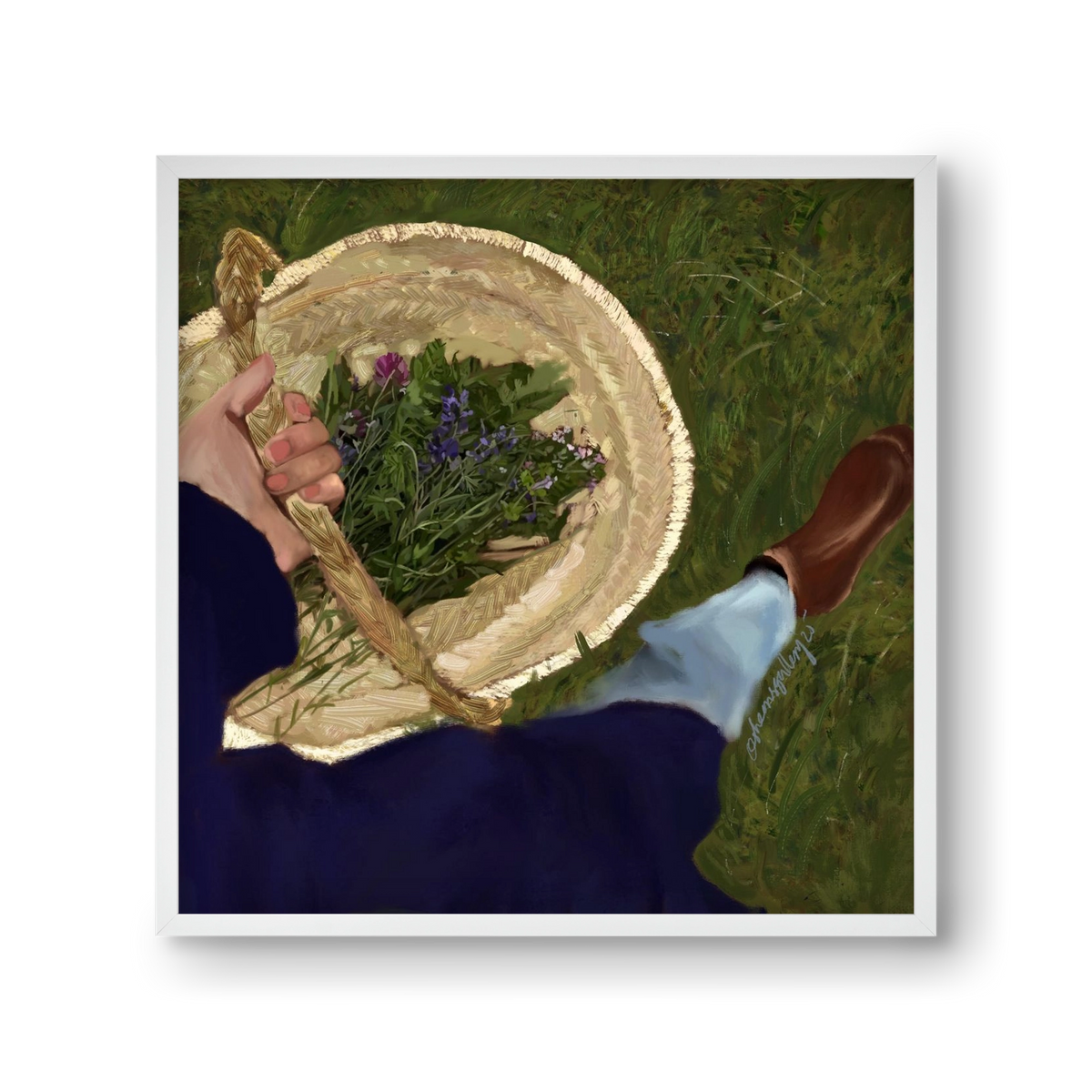 A BASKET OF FLOWERS, 30x30 cm (30x30 cm), Fehér keret