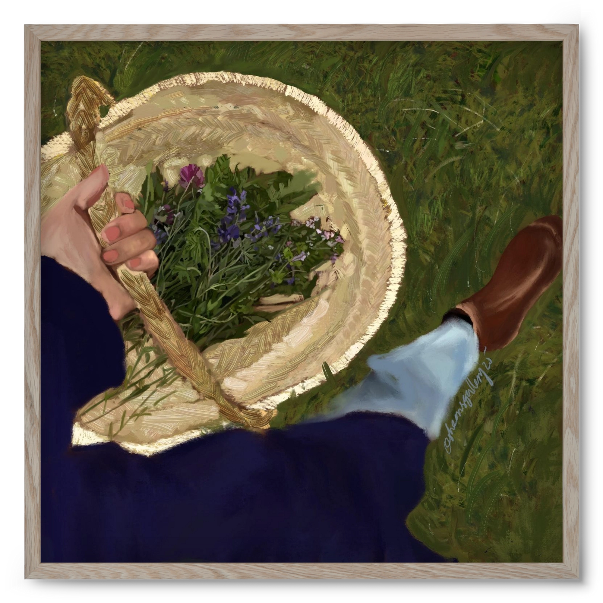 A BASKET OF FLOWERS, 50x50 cm (50x50 cm), Tölgy keret