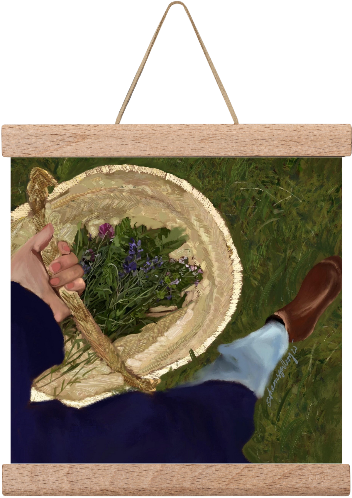 A BASKET OF FLOWERS, 20x20 cm (20x20 cm), Tölgy akasztó