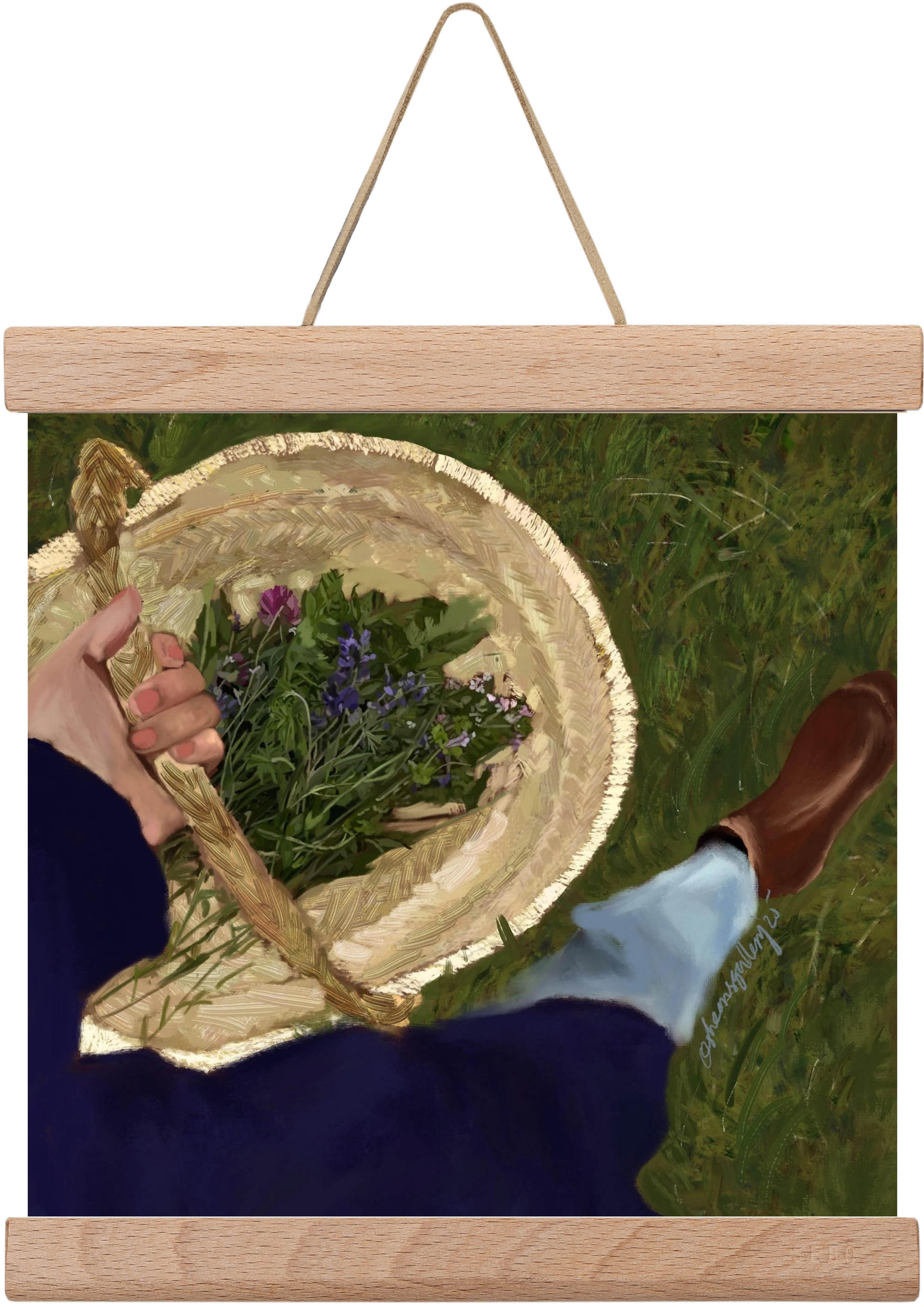 A BASKET OF FLOWERS, 20x20 cm (20x20 cm), Tölgy akasztó