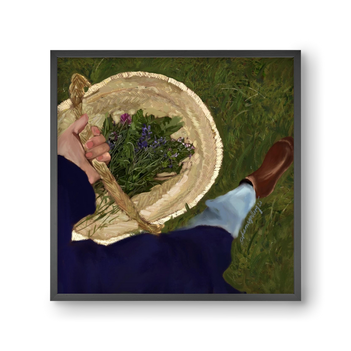 A BASKET OF FLOWERS, 30x30 cm (30x30 cm), Fekete keret