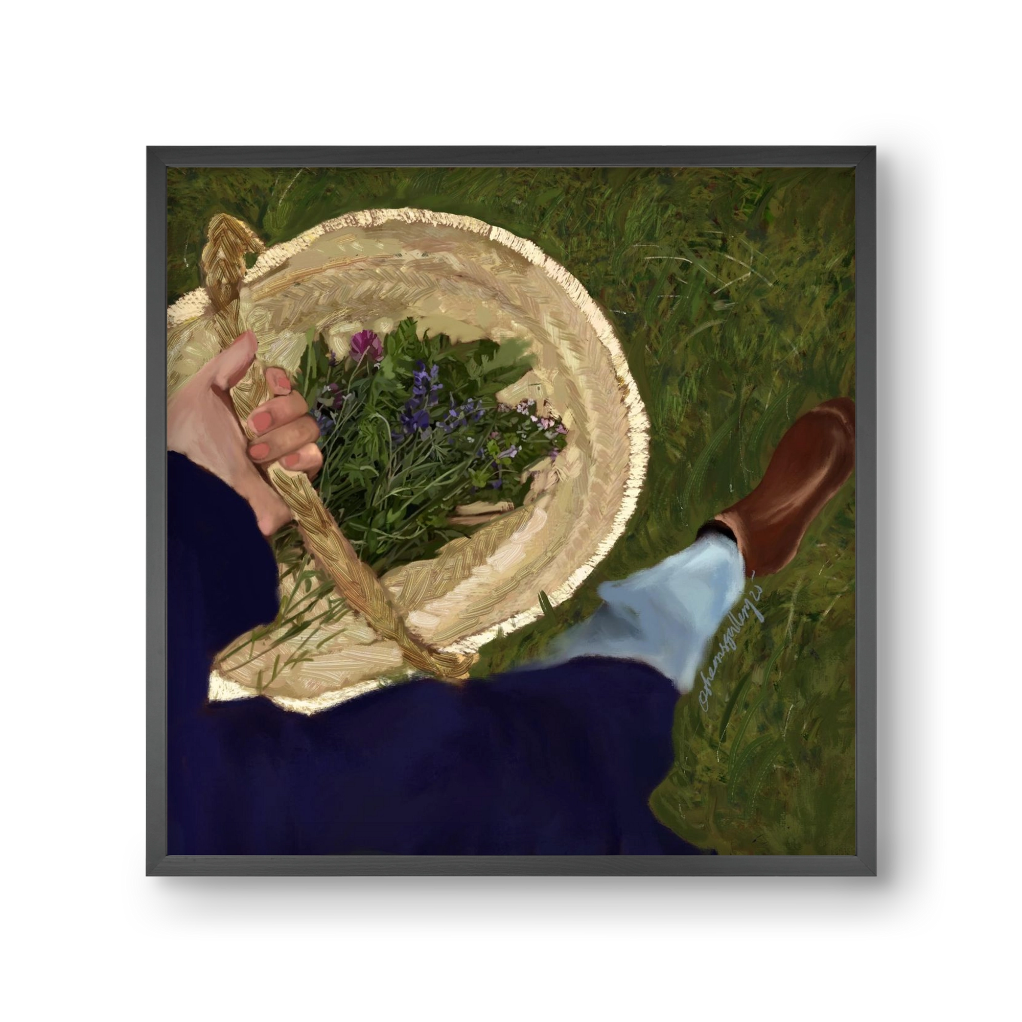 A BASKET OF FLOWERS, 30x30 cm (30x30 cm), Fekete keret