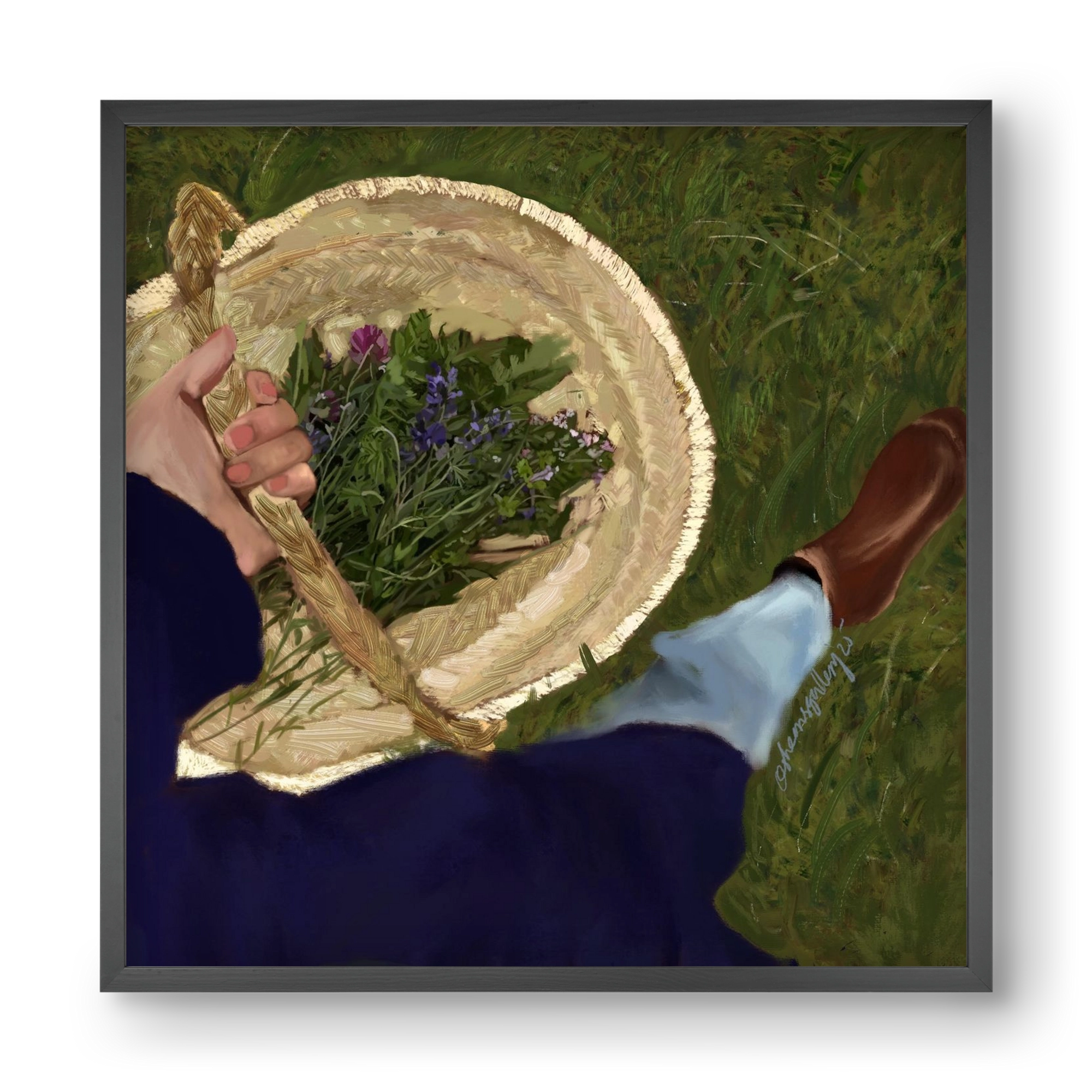 A BASKET OF FLOWERS, 40x40 cm (40x40 cm), Fekete keret