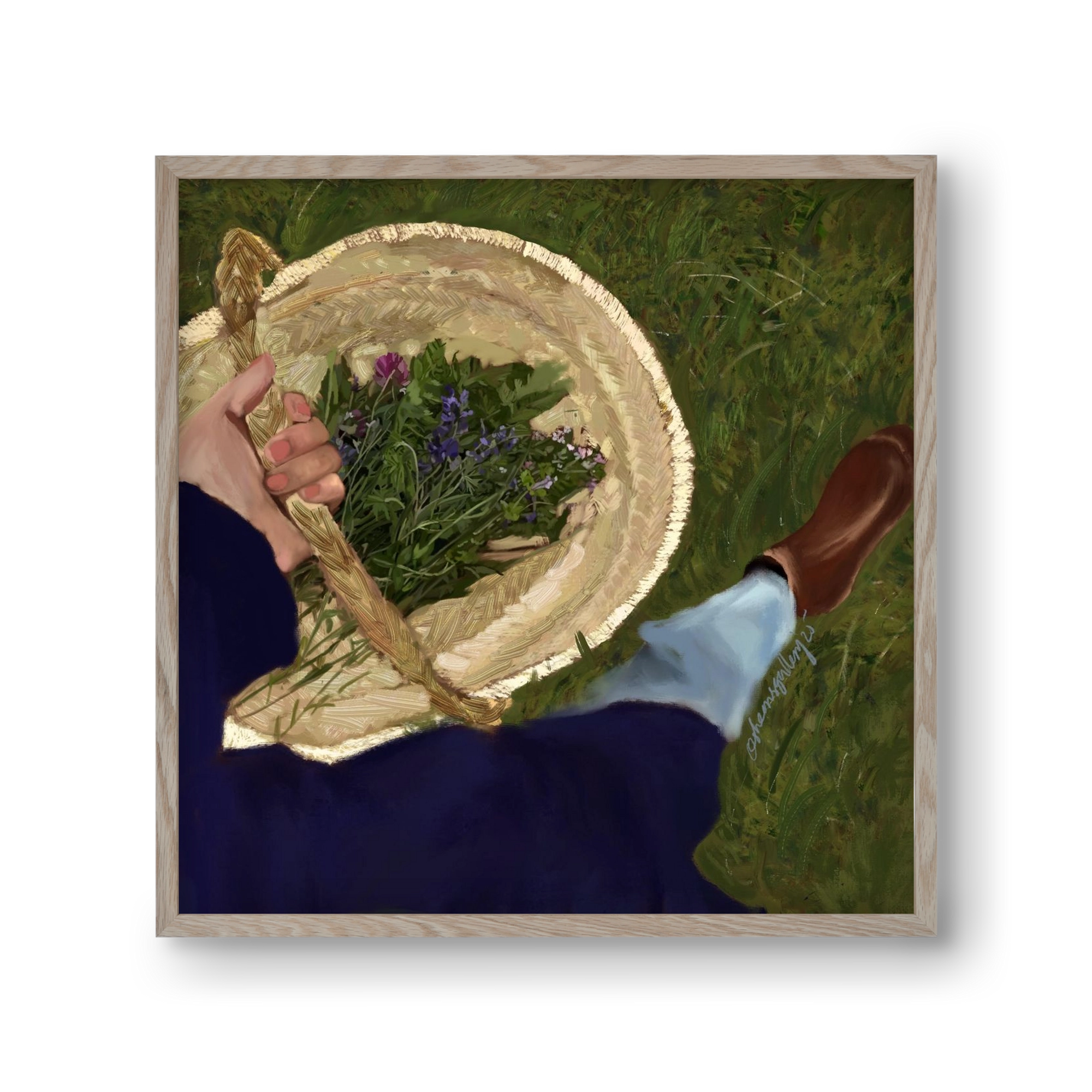 A BASKET OF FLOWERS, 30x30 cm (30x30 cm), Tölgy keret