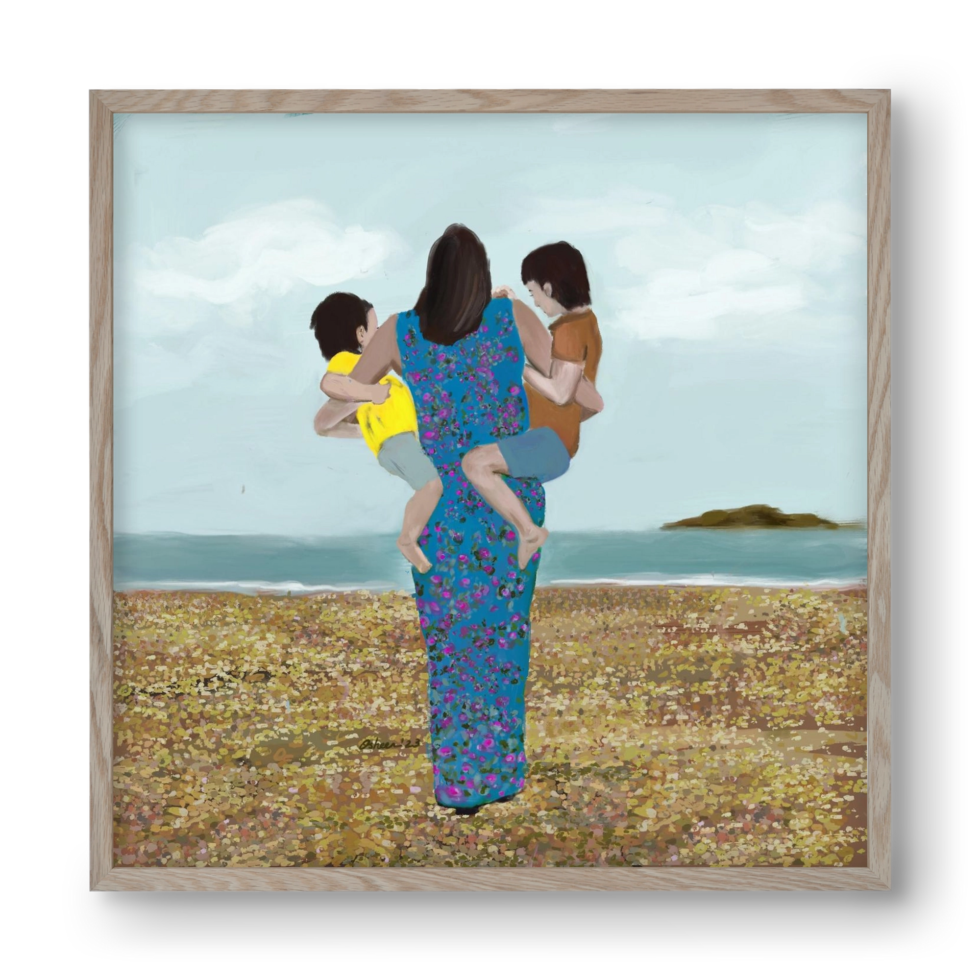 MOTHER AND CHILDREN, 40x40 cm (40x40 cm), Tölgy keret