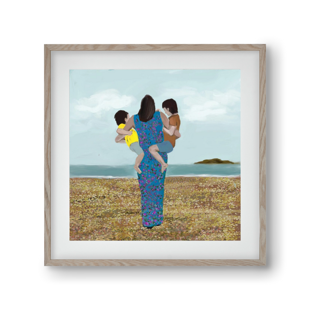 MOTHER AND CHILDREN, 30x30 cm (20x20 cm), Tölgy keret, paszpartuval