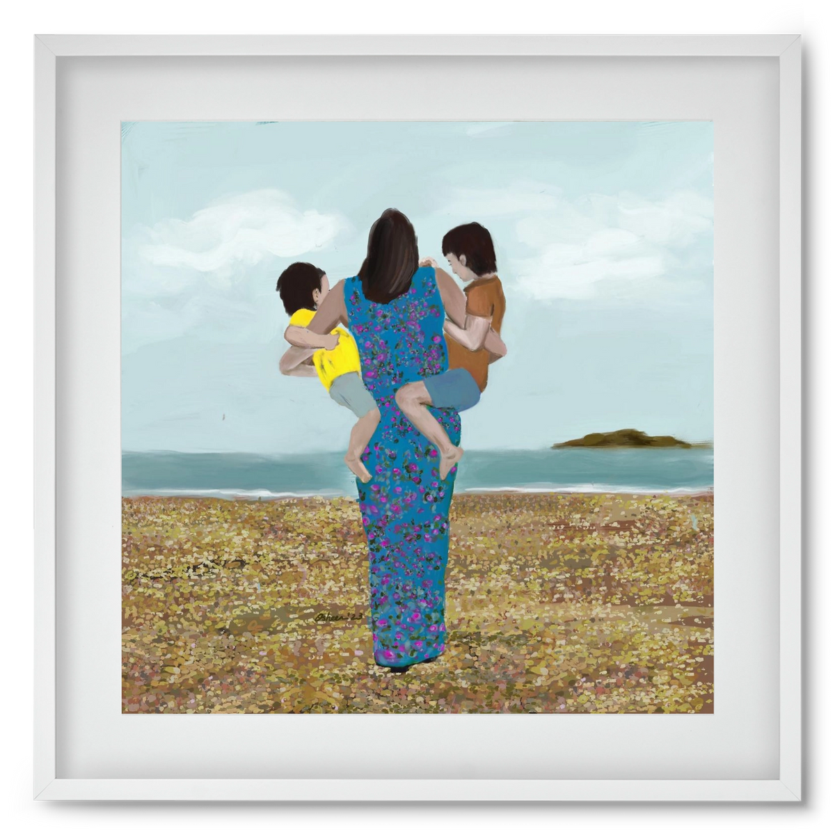 MOTHER AND CHILDREN, 50x50 cm (40x40 cm), Fehér keret, paszpartuval
