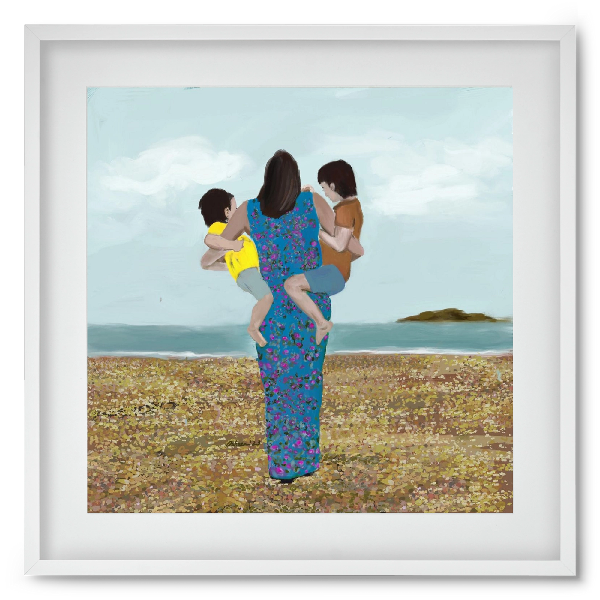 MOTHER AND CHILDREN, 50x50 cm (40x40 cm), Fehér keret, paszpartuval