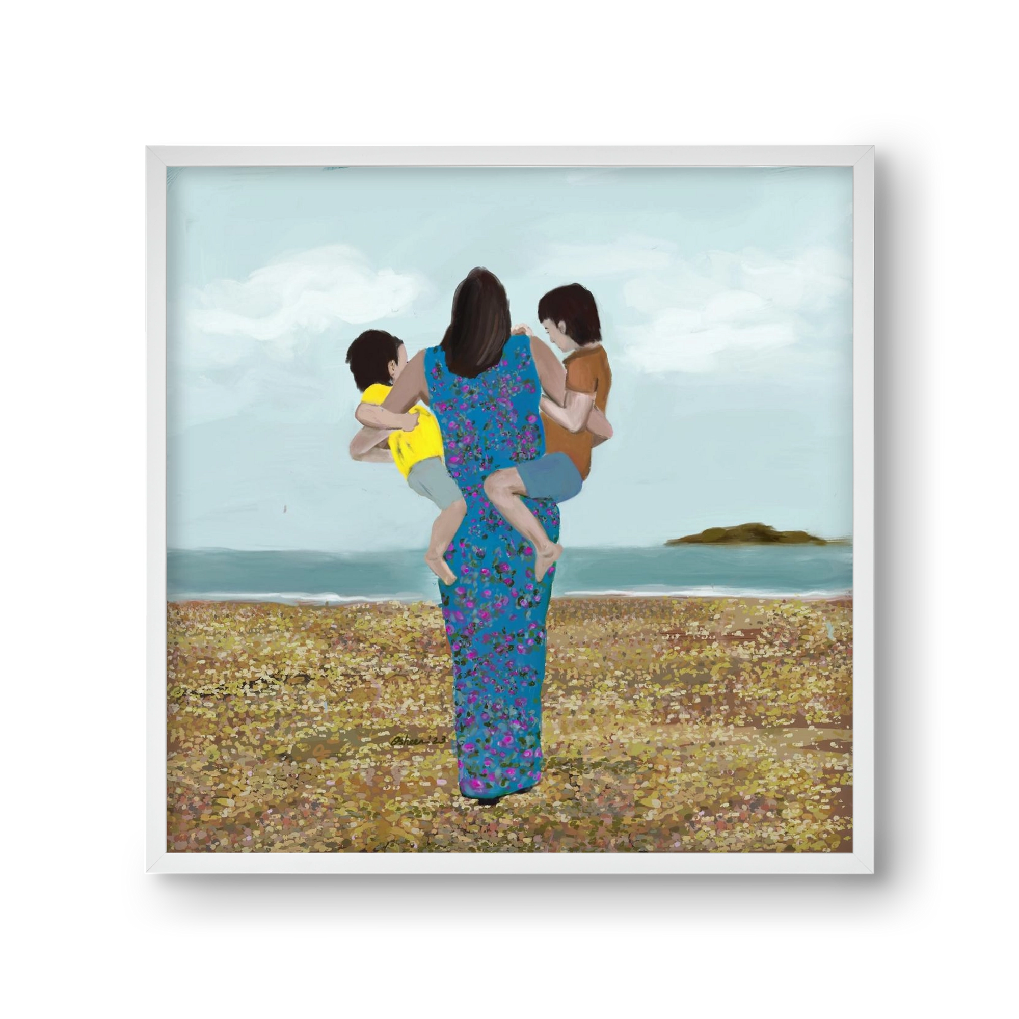 MOTHER AND CHILDREN, 30x30 cm (30x30 cm), Fehér keret