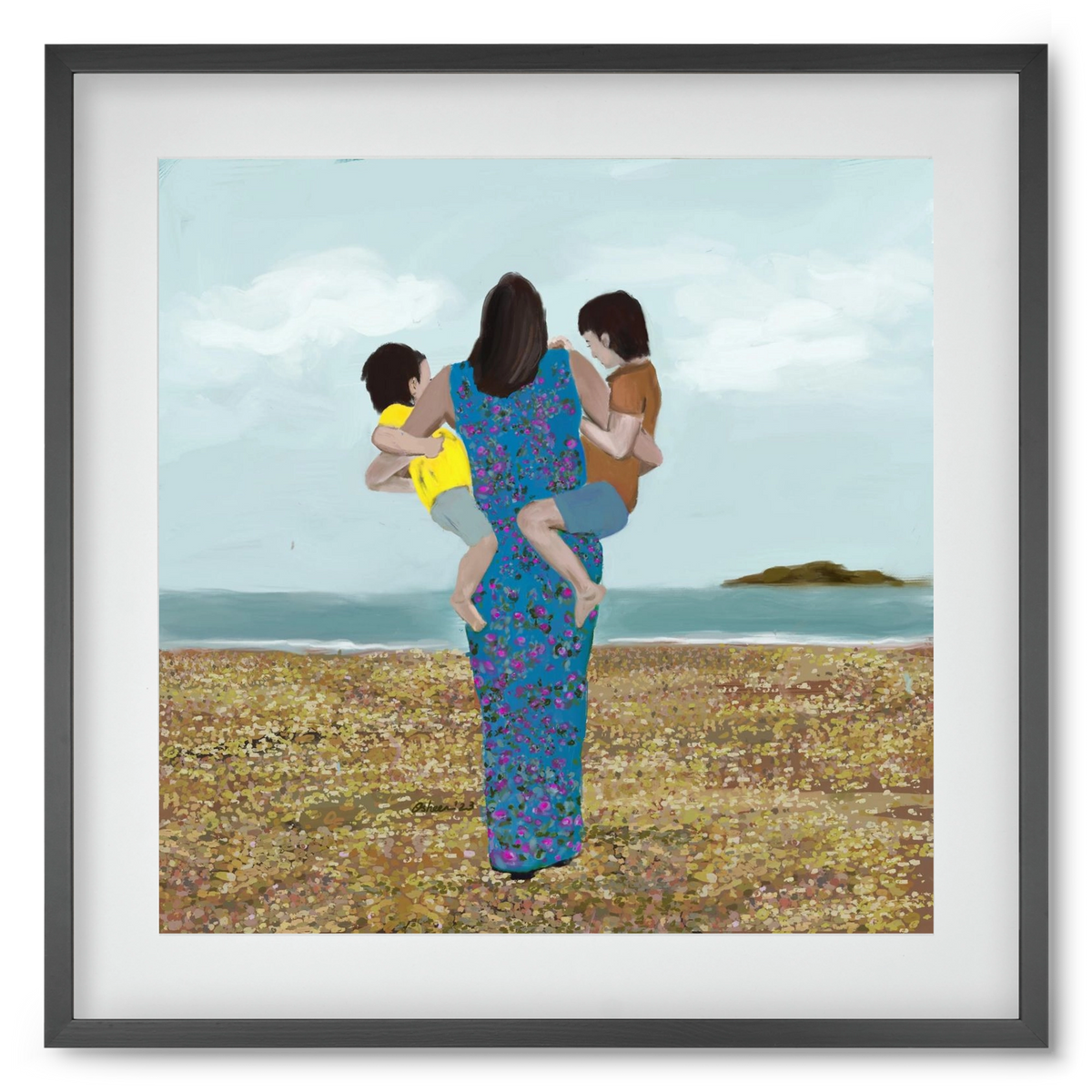 MOTHER AND CHILDREN, 50x50 cm (40x40 cm), Fekete keret, paszpartuval