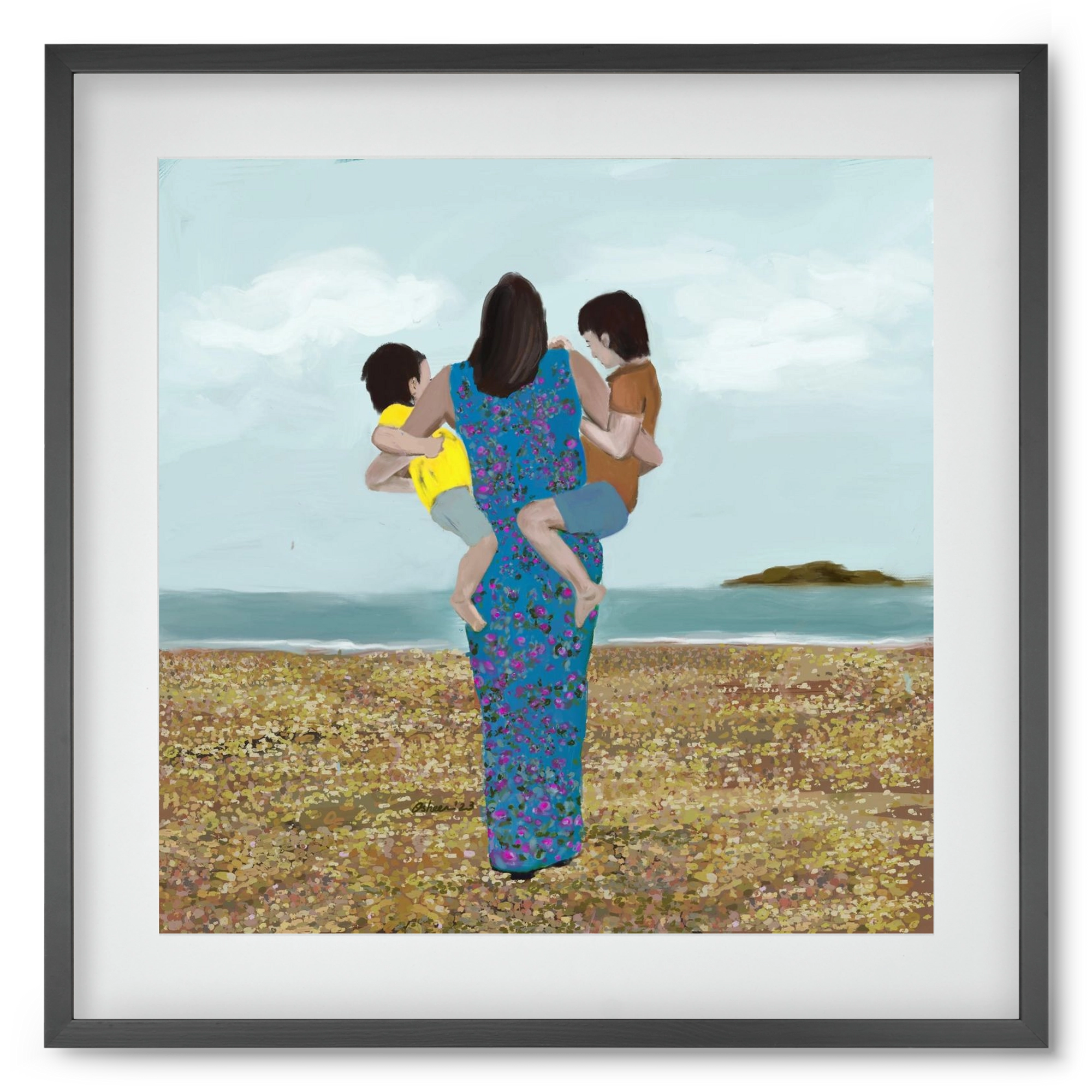 MOTHER AND CHILDREN, 50x50 cm (40x40 cm), Fekete keret, paszpartuval