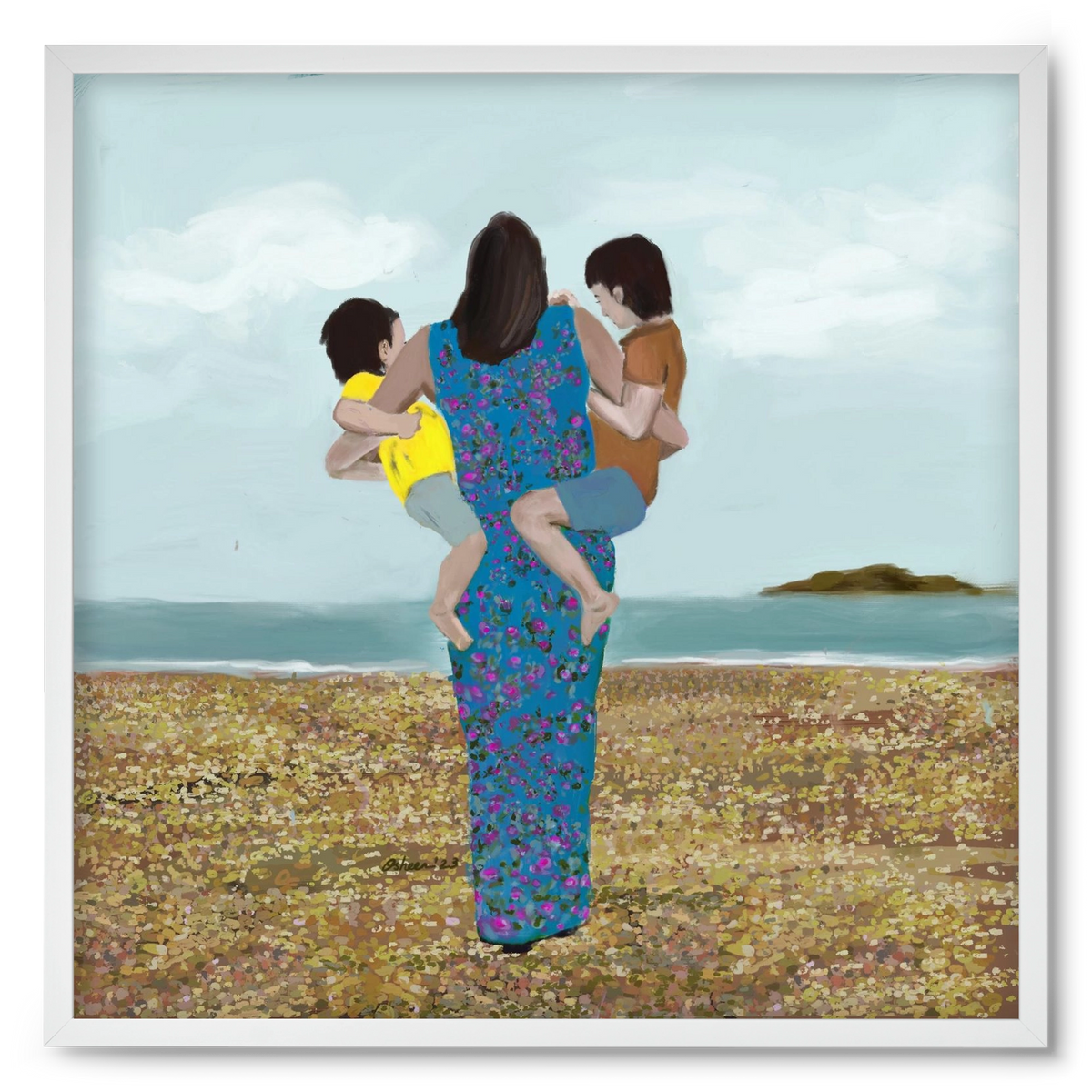 MOTHER AND CHILDREN, 50x50 cm (50x50 cm), Fehér keret