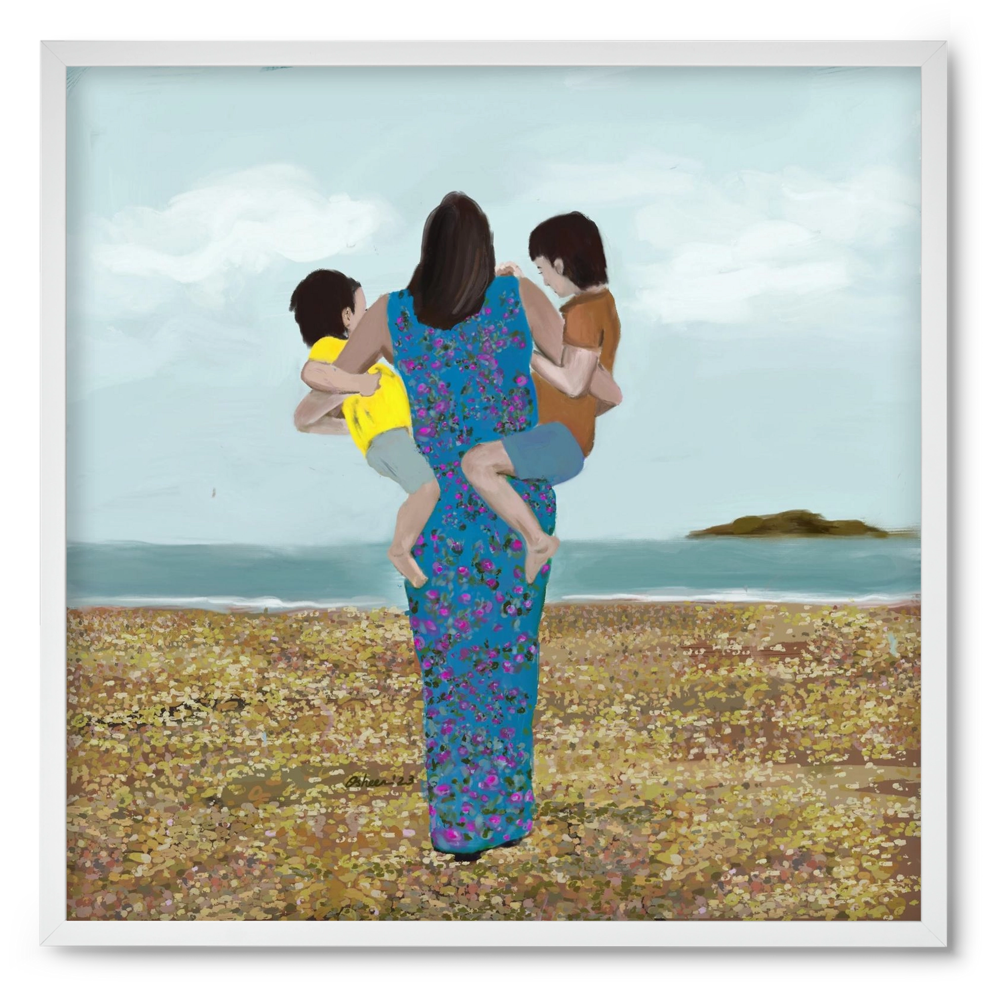 MOTHER AND CHILDREN, 50x50 cm (50x50 cm), Fehér keret