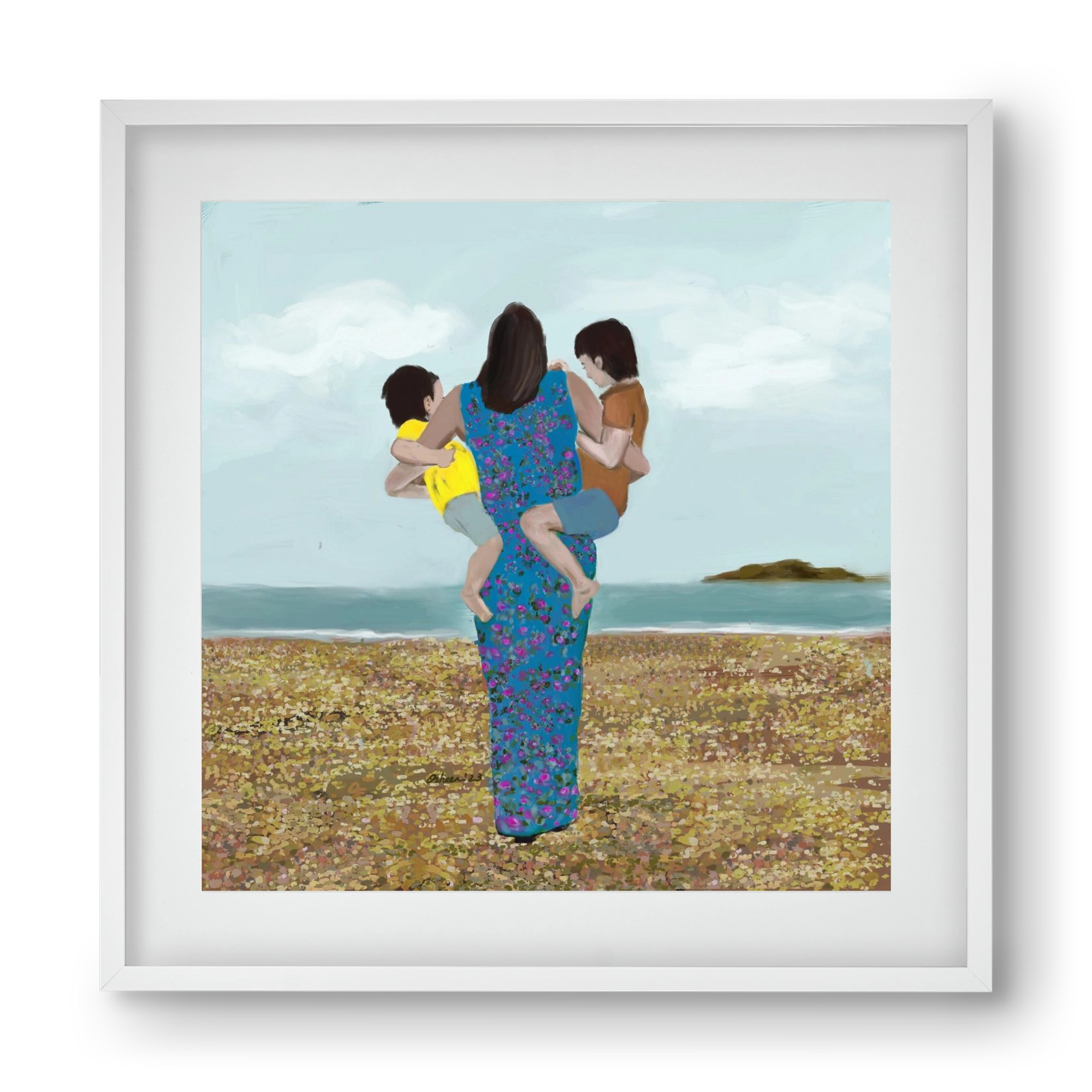 MOTHER AND CHILDREN, 40x40 cm (30x30 cm), Fehér keret, paszpartuval