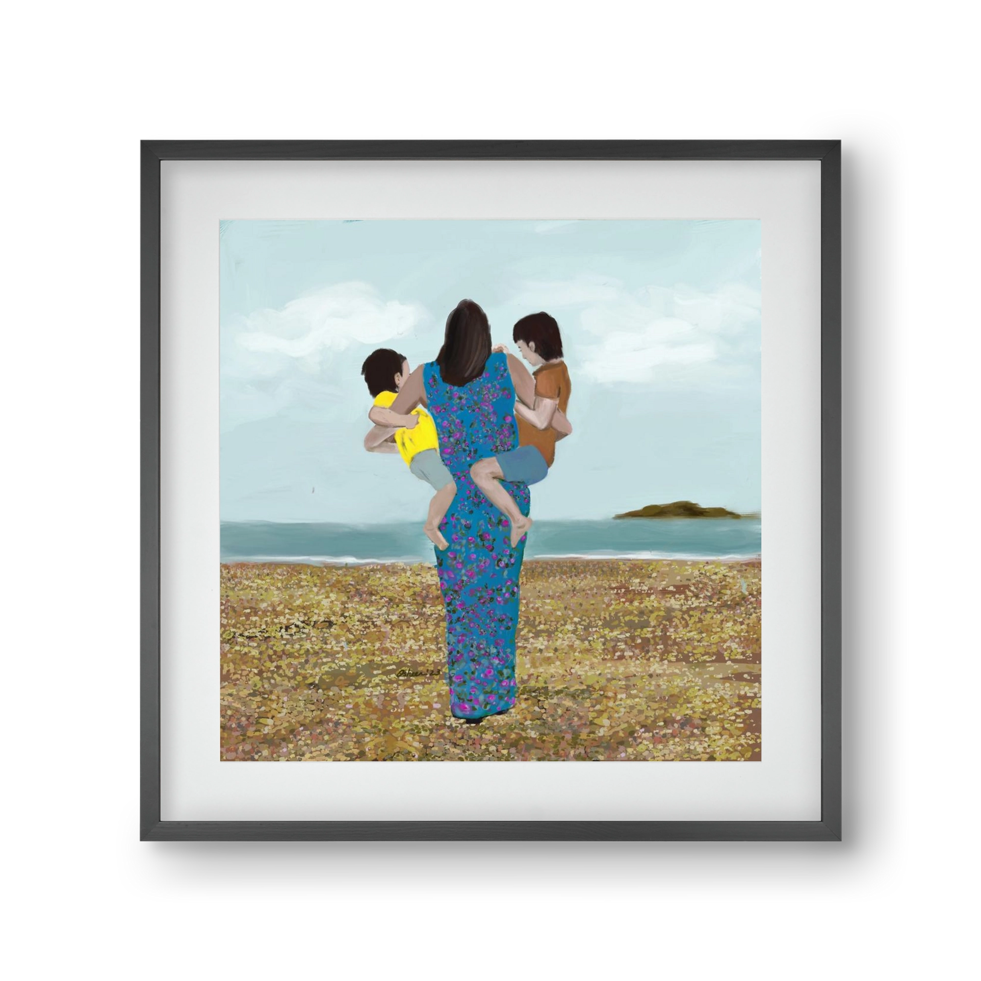MOTHER AND CHILDREN, 30x30 cm (20x20 cm), Fekete keret, paszpartuval