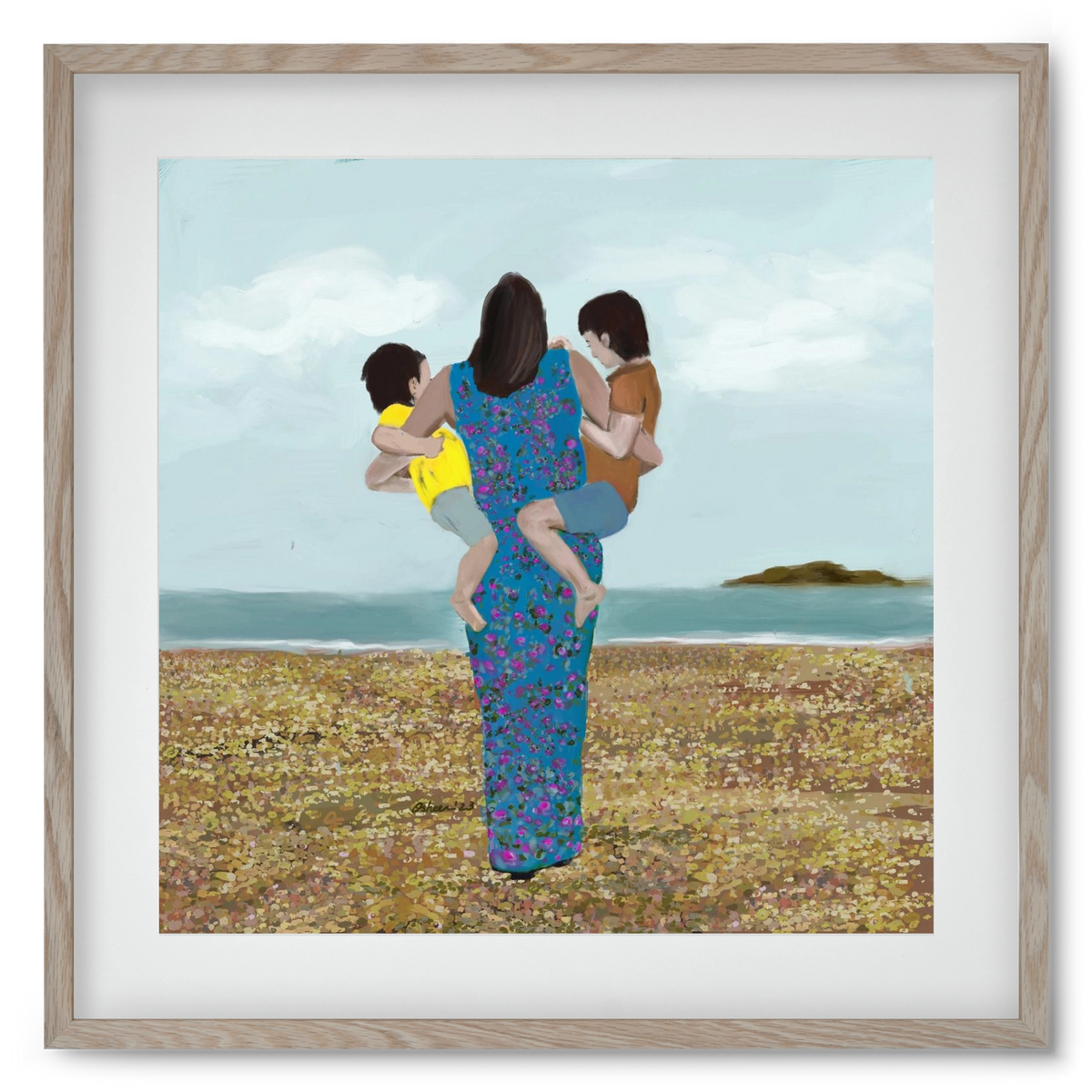 MOTHER AND CHILDREN, 50x50 cm (40x40 cm), Tölgy keret, paszpartuval
