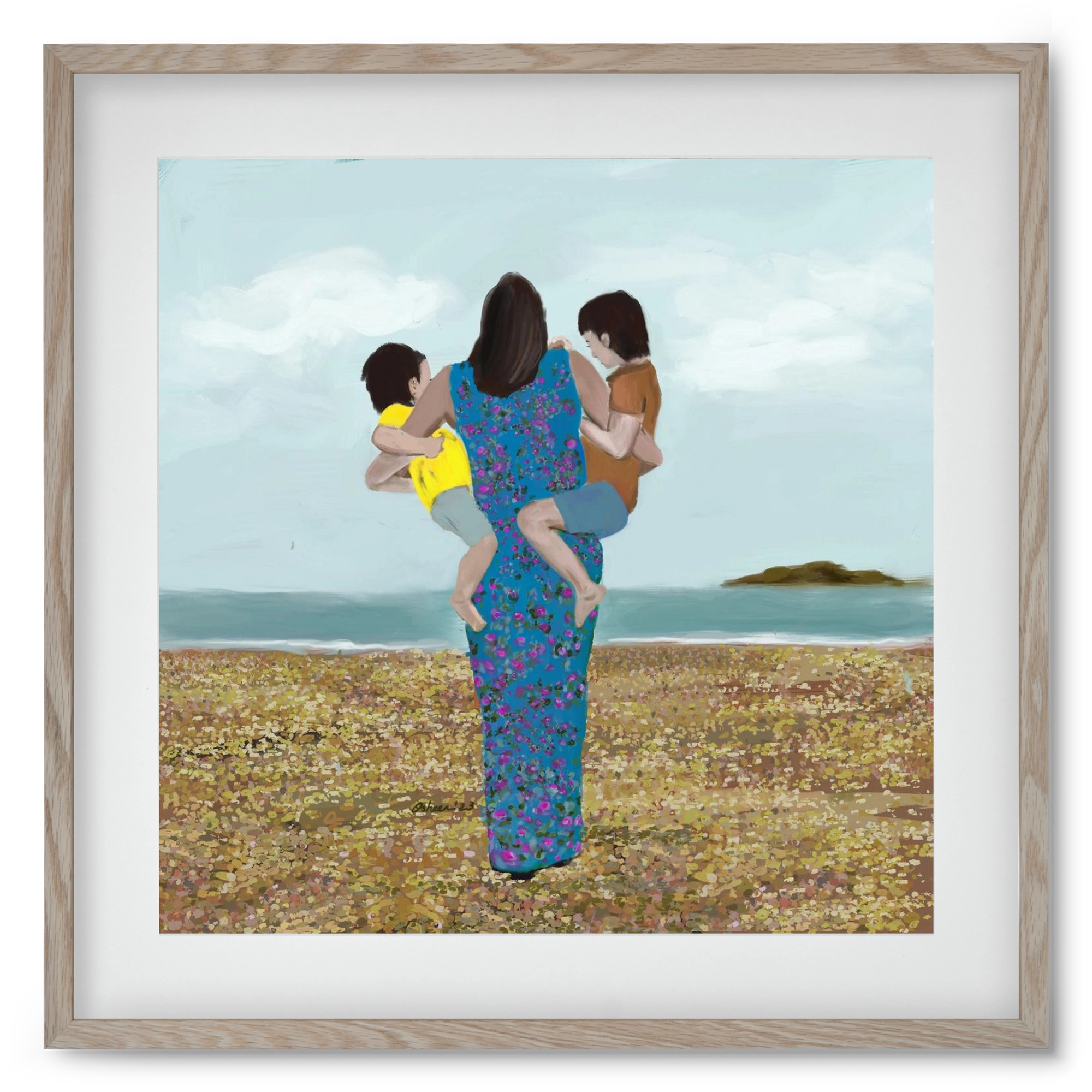 MOTHER AND CHILDREN, 50x50 cm (40x40 cm), Tölgy keret, paszpartuval
