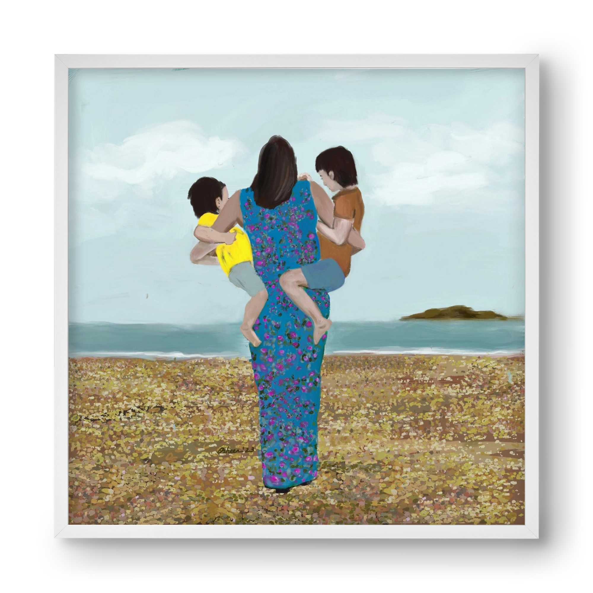 MOTHER AND CHILDREN, 40x40 cm (40x40 cm), Fehér keret