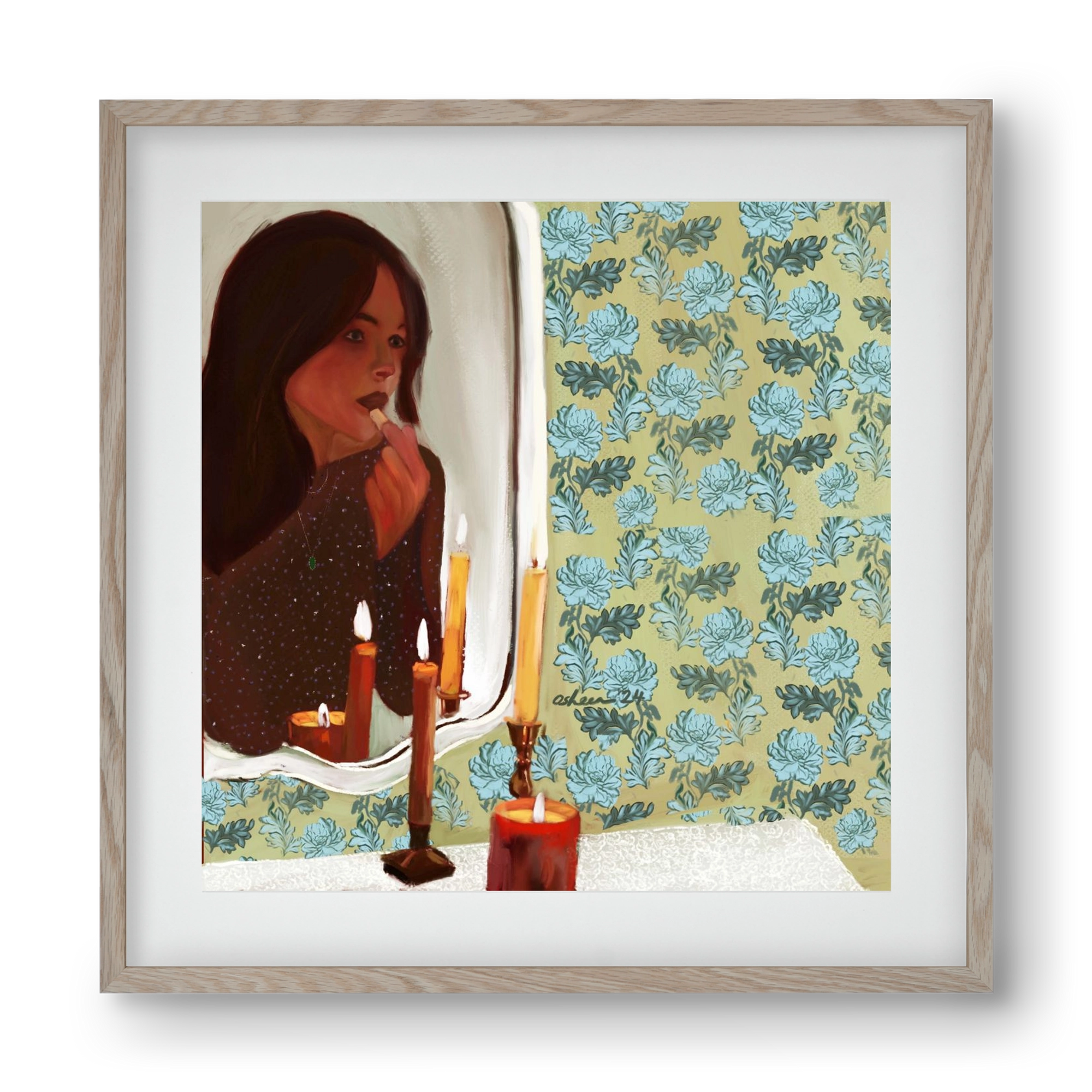 MIRROR MUSINGS, 40x40 cm (30x30 cm), Tölgy keret, paszpartuval