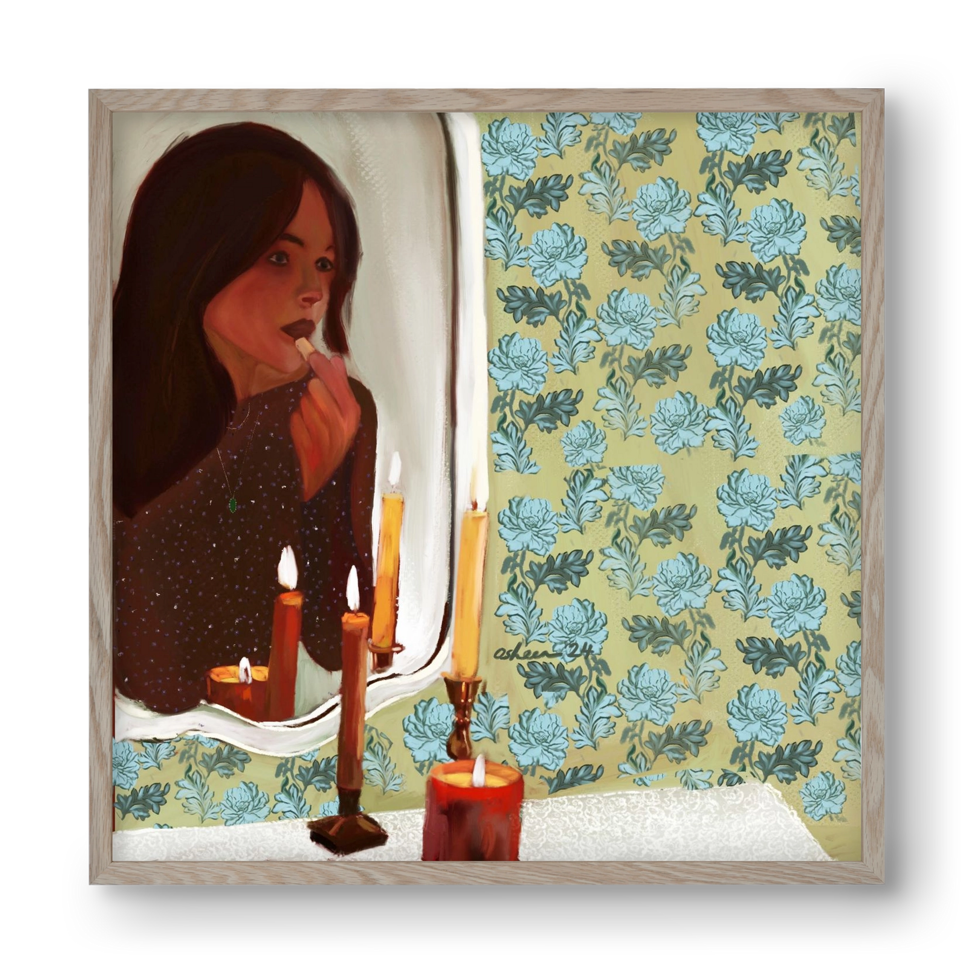 MIRROR MUSINGS, 40x40 cm (40x40 cm), Tölgy keret