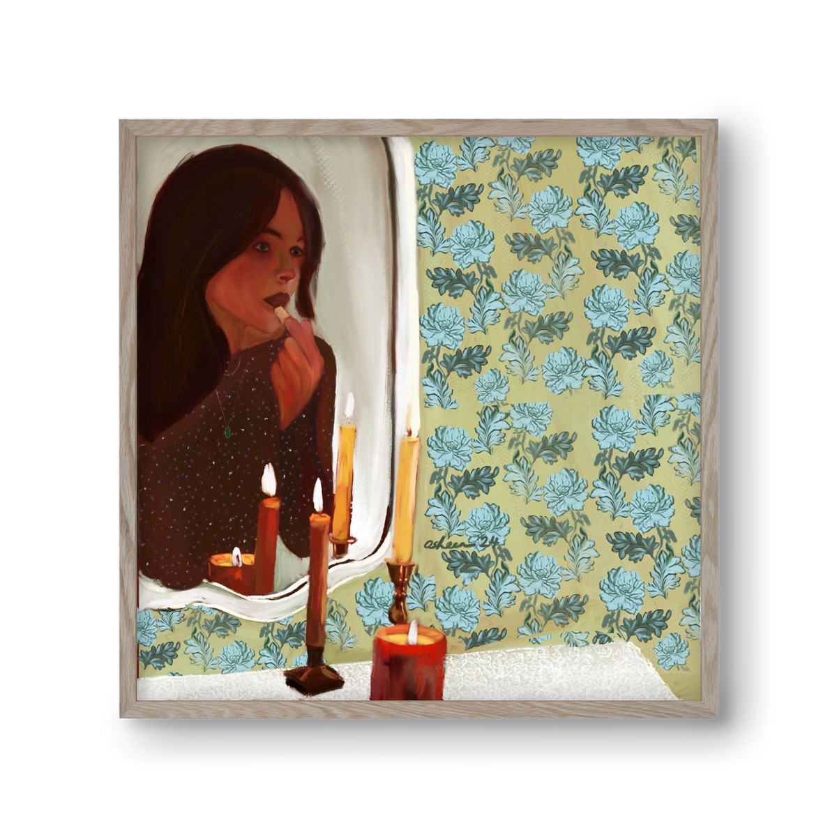 MIRROR MUSINGS, 30x30 cm (30x30 cm), Tölgy keret