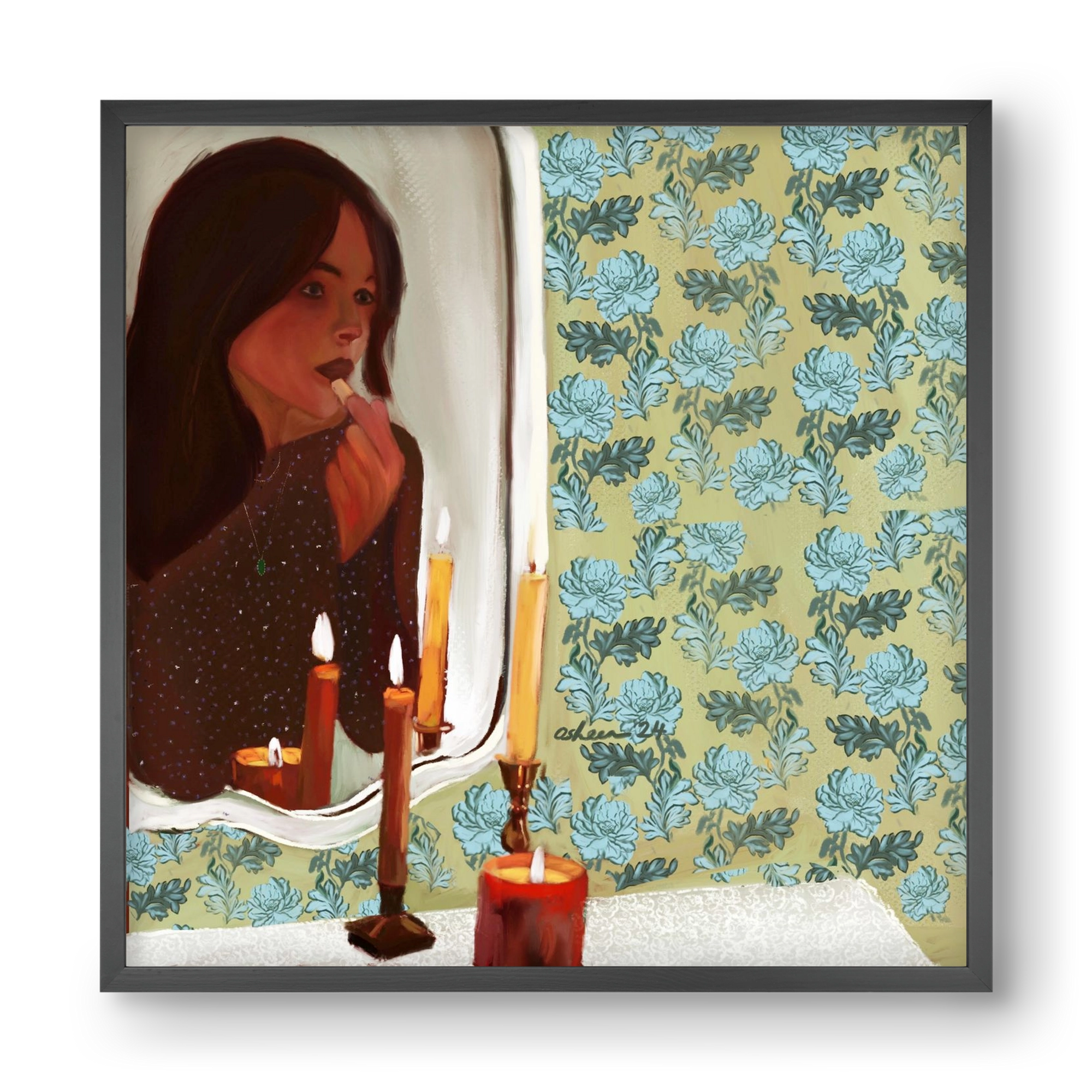 MIRROR MUSINGS, 40x40 cm (40x40 cm), Fekete keret