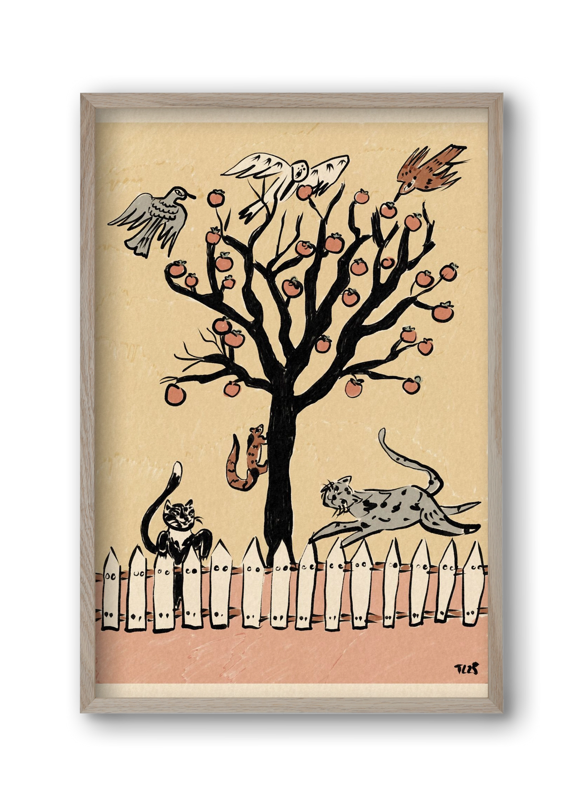 Winter Kaki Tree, 30x45 cm (30x45 cm), Tölgy keret