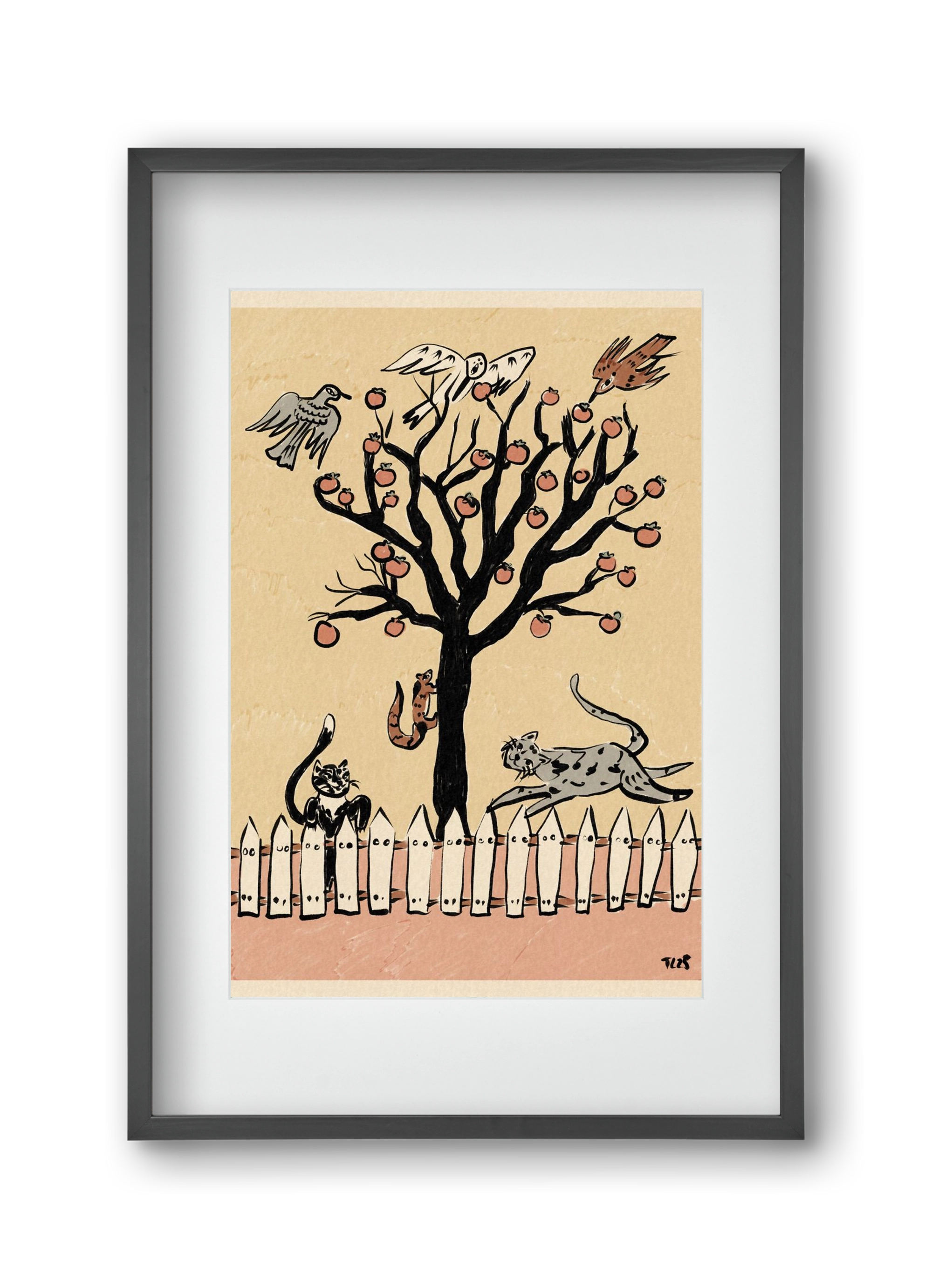 Winter Kaki Tree, 30x45 cm (20x30 cm), Fekete keret, paszpartuval