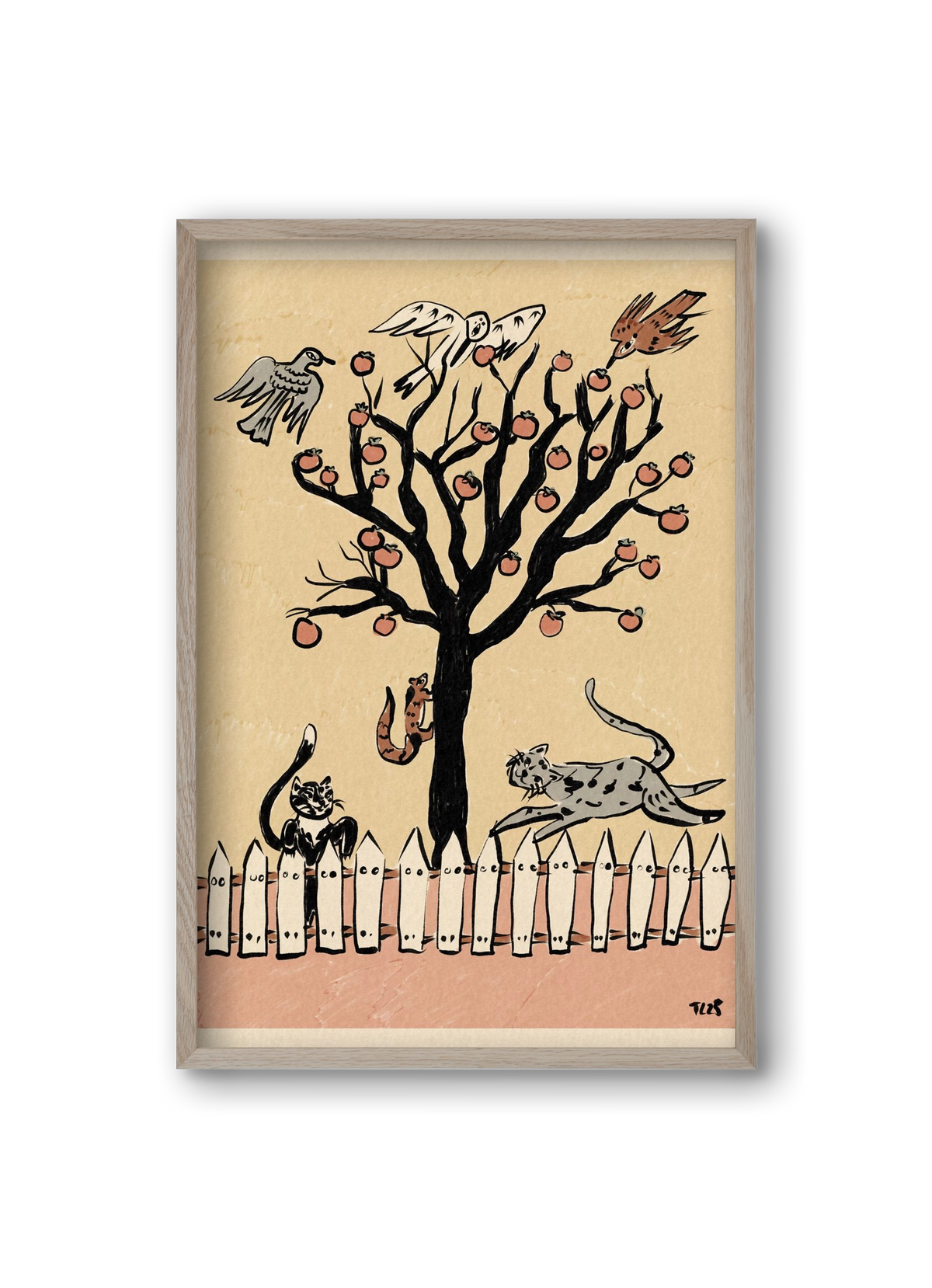 Winter Kaki Tree, 20x30 cm (20x30 cm), Tölgy keret