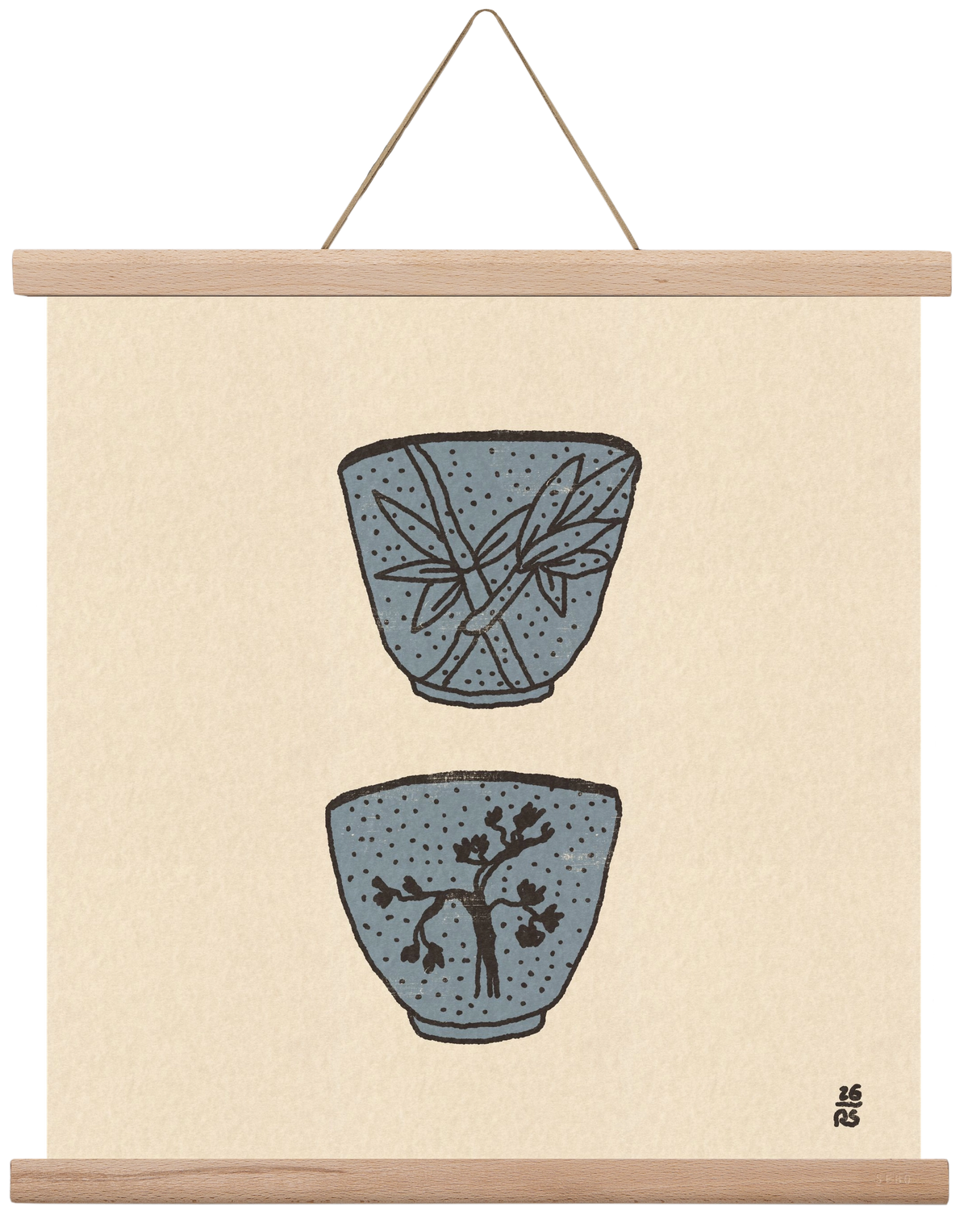 Tea Cups in Blue, 40x40 cm (40x40 cm), Tölgy akasztó