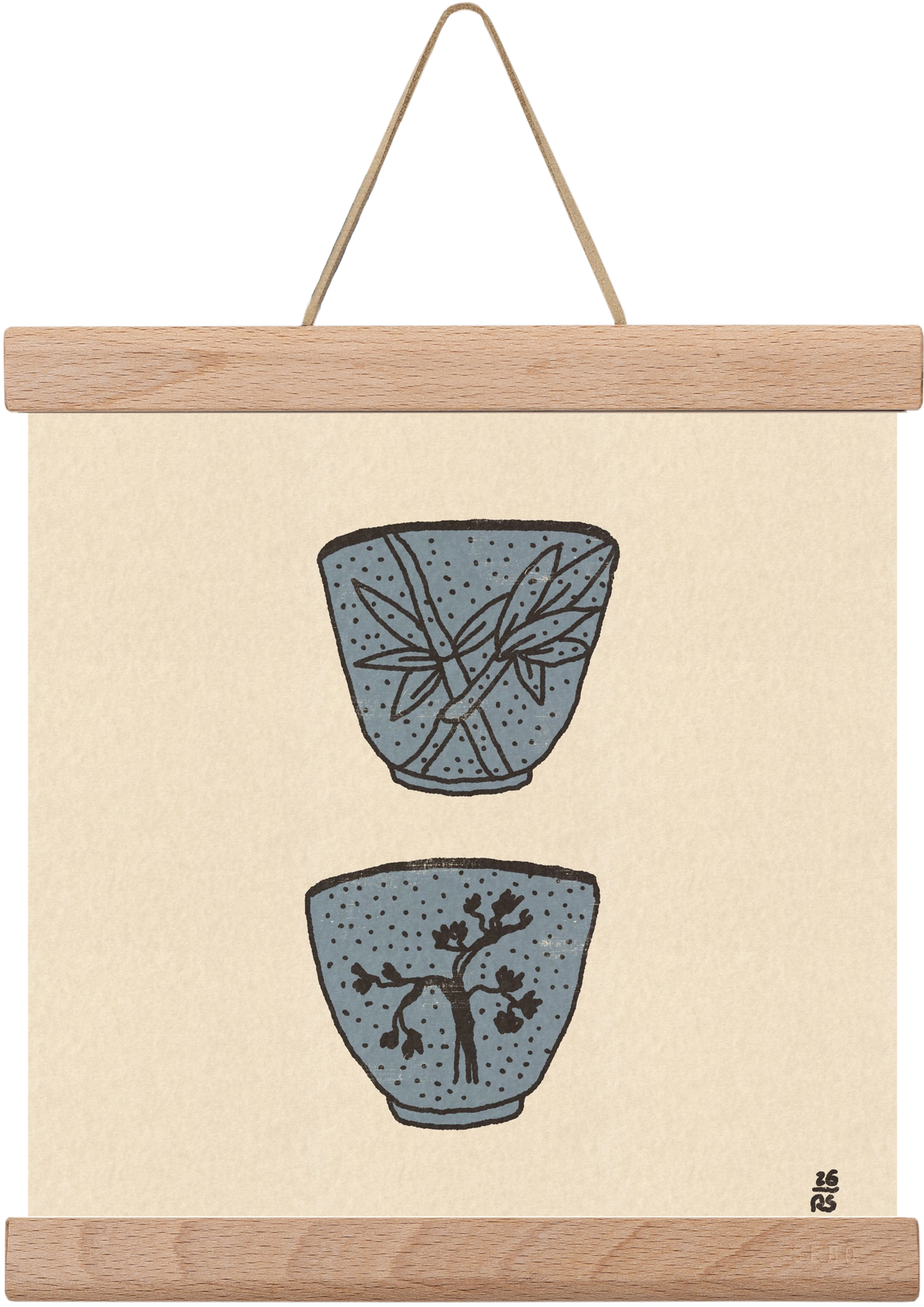 Tea Cups in Blue, 20x20 cm (20x20 cm), Tölgy akasztó